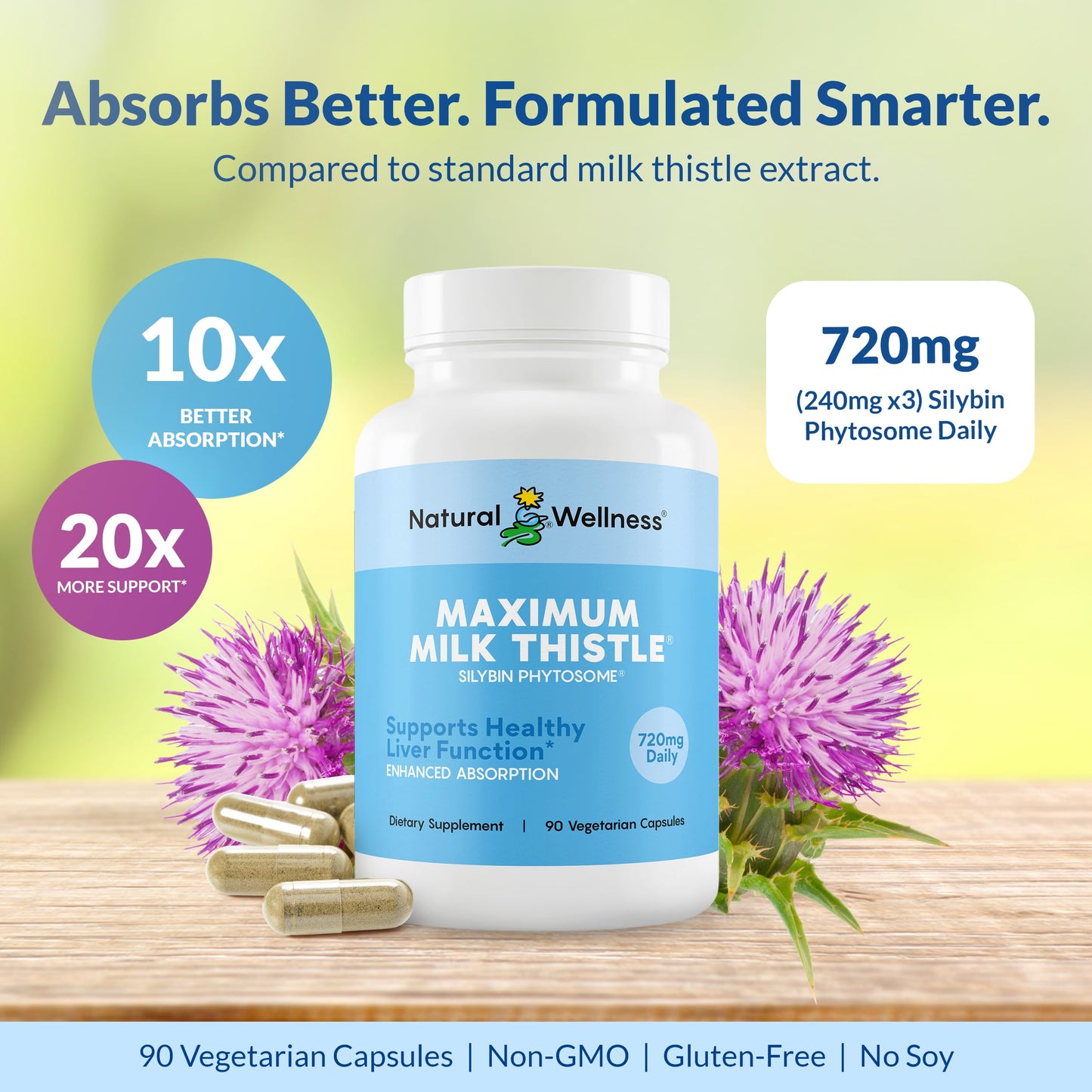 Natural Wellness Milk Thistle Liver Support Capsules, 90 Count
