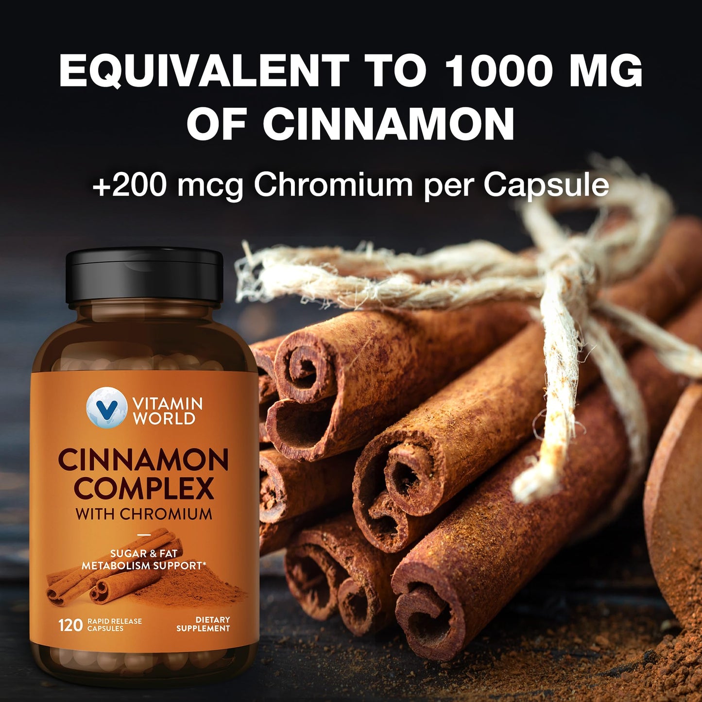 Vitamin World Cinnamon Complex with Chromium Capsules 120 Count