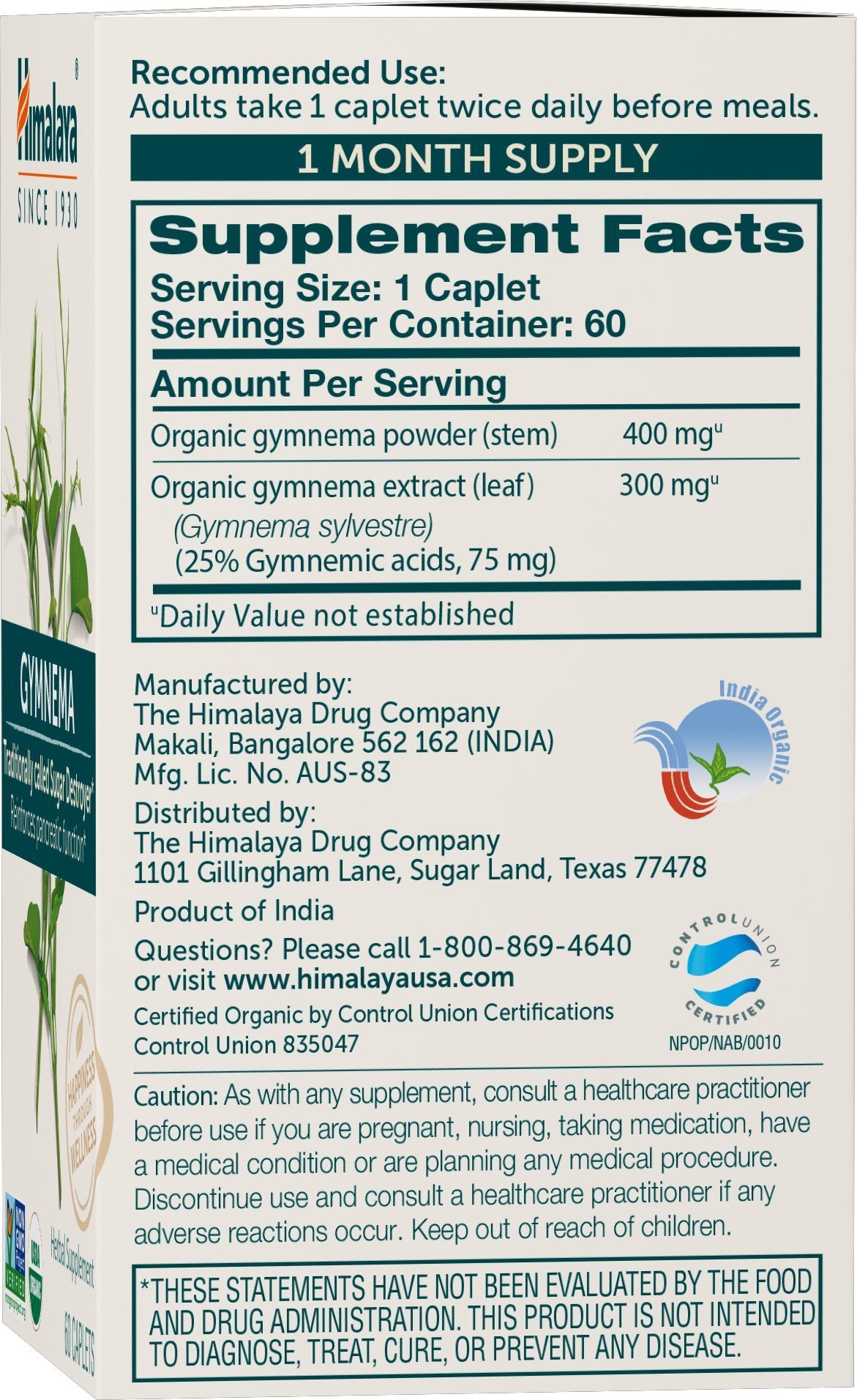 Himalaya Organic Gymnema Capsules 60 Count