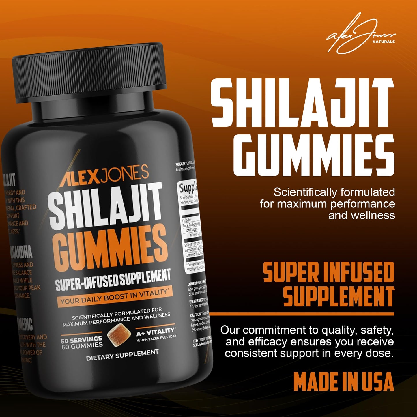 Alex Jones Naturals Shilajit Gummies for Men, Ashwagandha, Sea Moss & CoQ10 60 Gummies