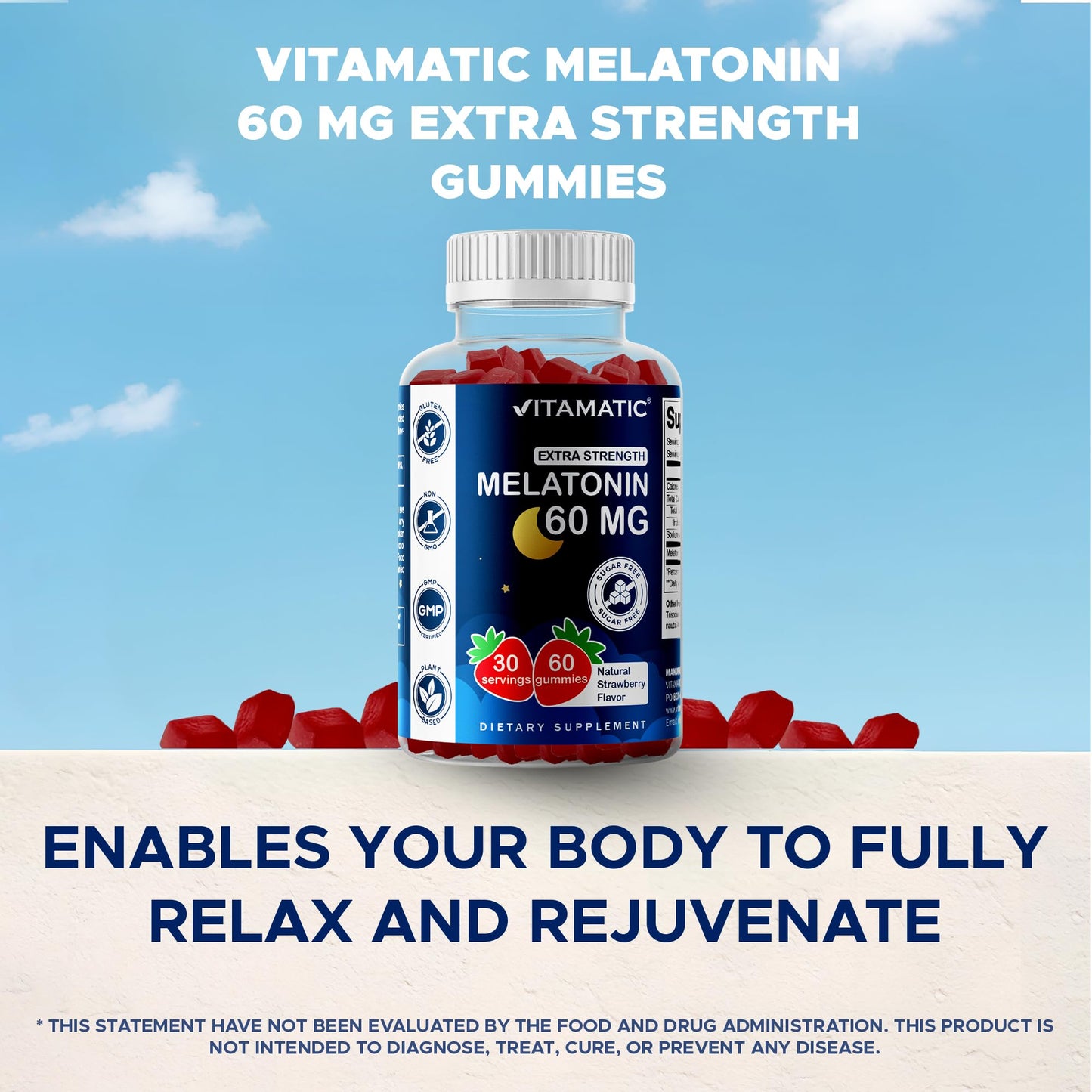 Vitamatic Sugar Free Melatonin Gummies 60 Count