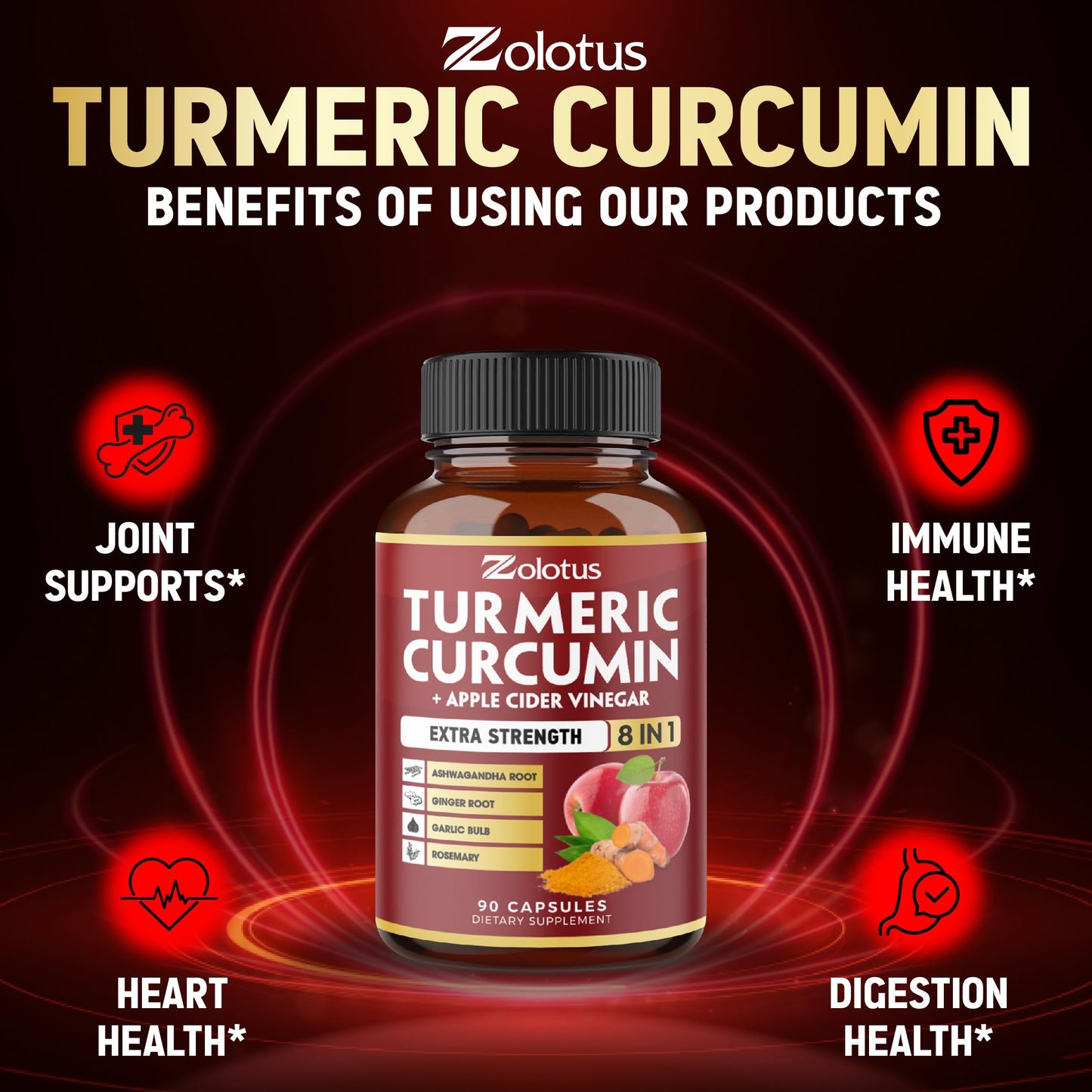 Zolotus Turmeric Curcumin + Apple Cider Vinegar Capsules 90 Count
