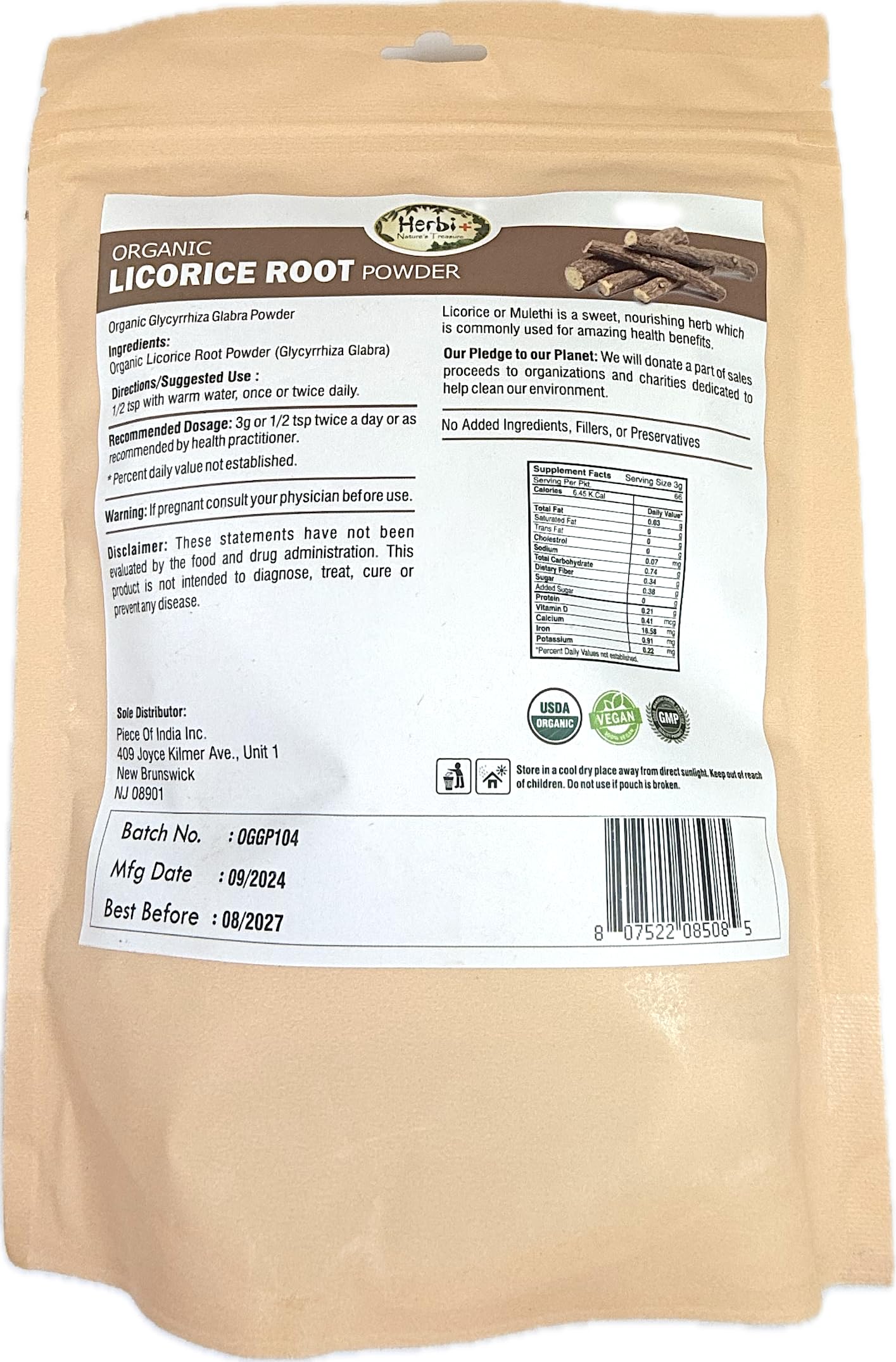 Herbi+ Organic Licorice Root Powder 7 oz