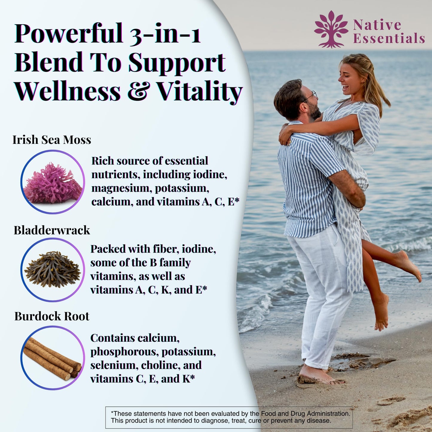 Native Essentials Sea Moss Complex 1600mg - Thyroid Immunity Skin Support Capsule, 120 Count