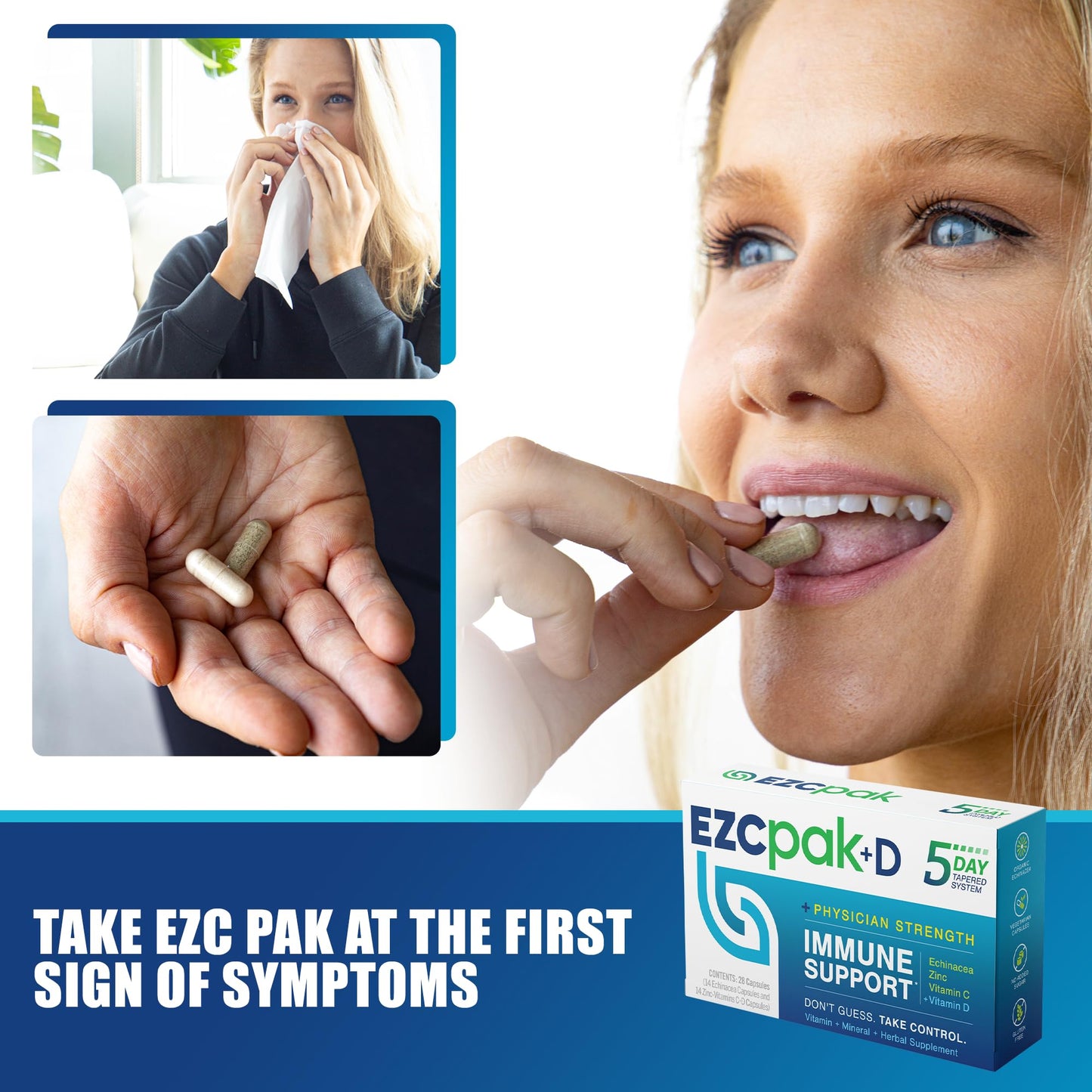 EZC Pak 5-Day Immune System Booster Echinacea, Vitamin C, Zinc & Vitamin D Capsules, 1 Count