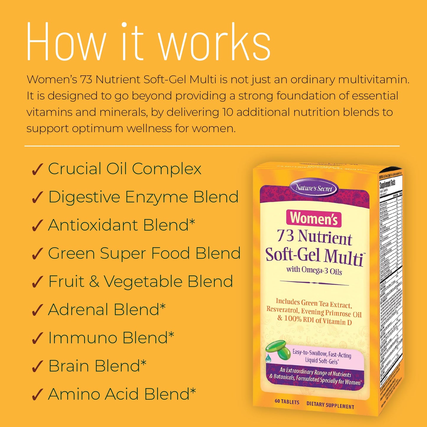Nature's Secret Women's 73 Nutrient Soft-Gel Multi Vitamin Tablet, 60 Count