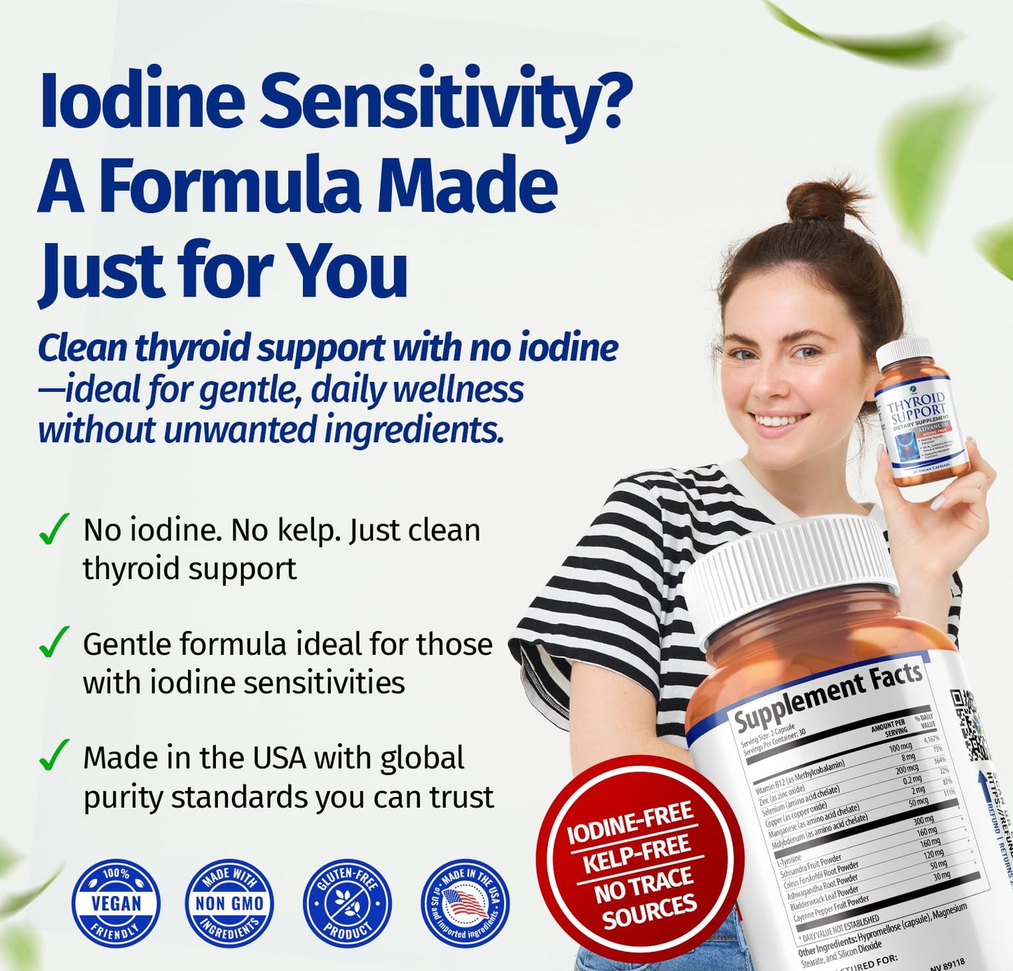 1 Body Thyroid Support for Women, Iodine Free Formula Capsules 60