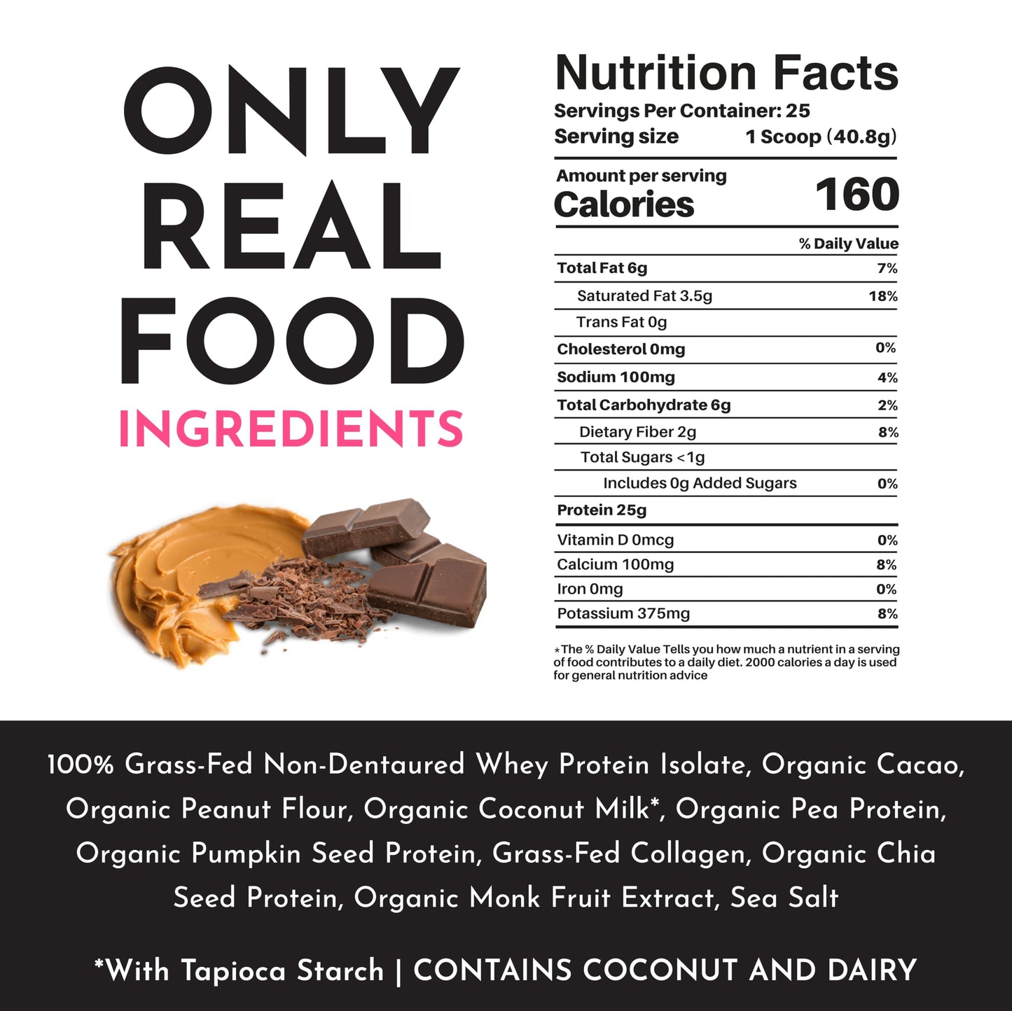 JUST INGREDIENTS Creamy Peanut Butter Chocolate Protein Powder, 25 Servings