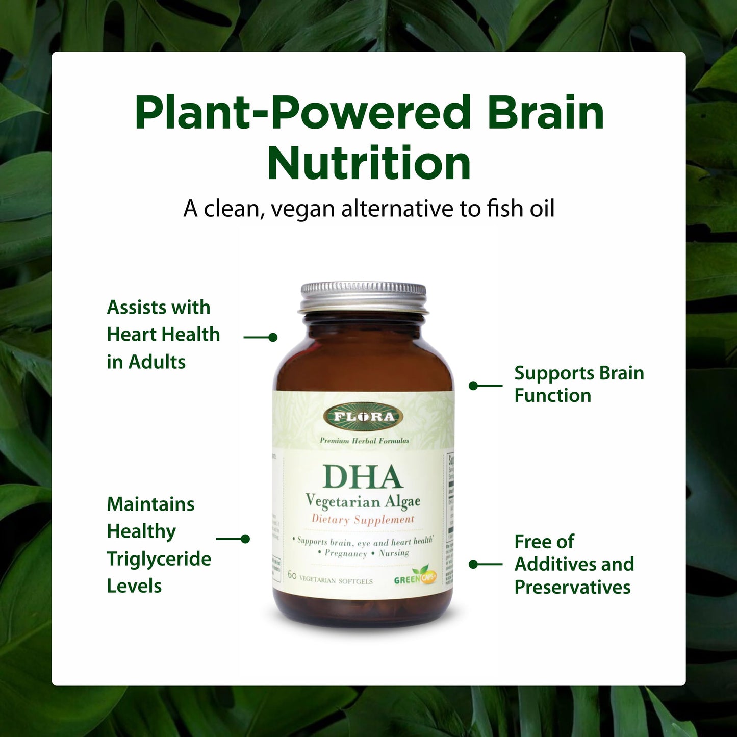 Flora DHA Vegetarian Algae GreenCaps Plus Softgels, 60 Count