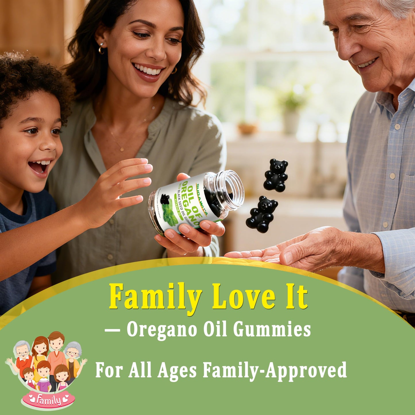 SUGAWITA Oil of Oregano with Black Seed Oil + Vitamin D3 3-in-1 Gummies, 120 Gummies