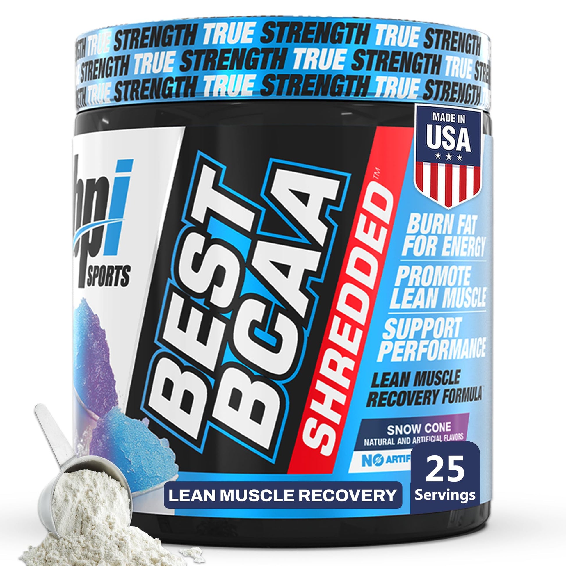 BPI Sports Best BCAA Shredded - Caffeine Free Thermogenic Recovery Drink, Lean Muscle Building BCAA Powder For Women and Men, Preworkout BCAAs Amino Acids Drink- Snow Cone, 7.3 Ounce