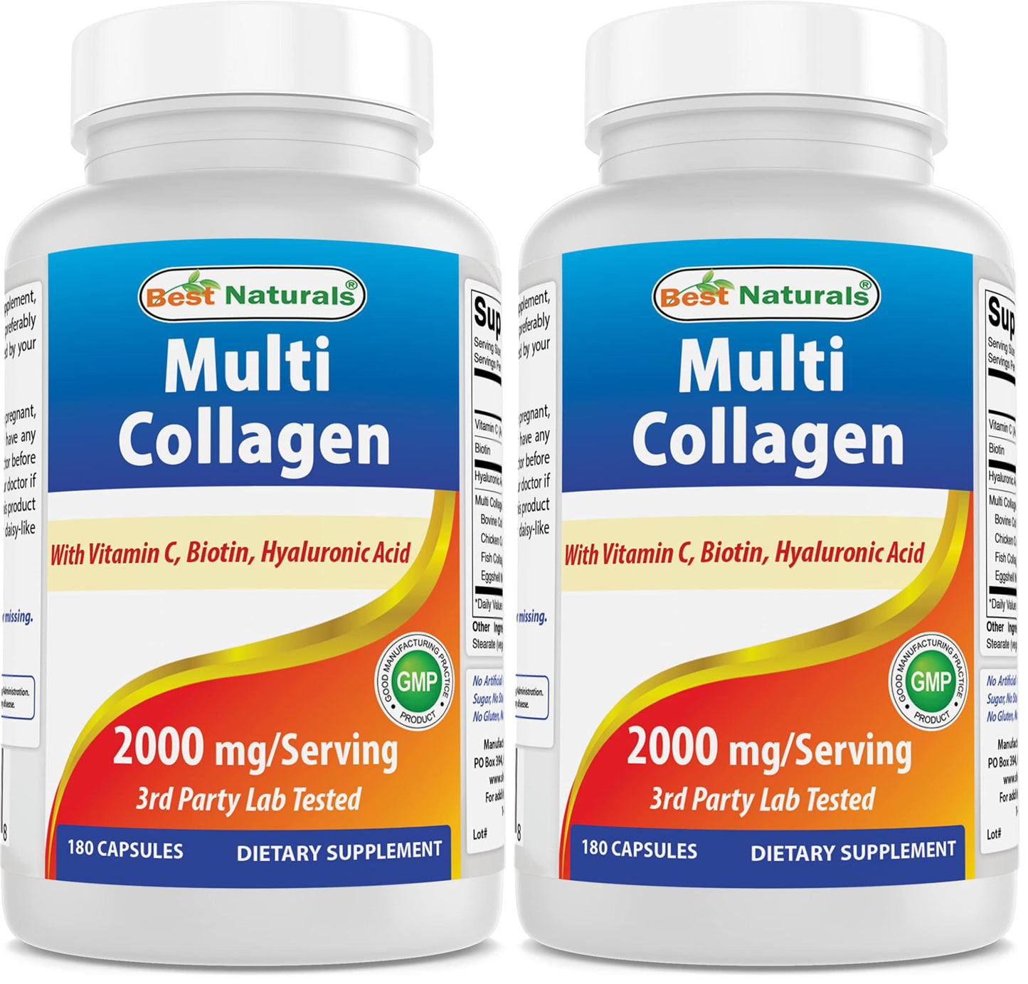 Best Naturals Multi Collagen 2000mg Capsules - Hydrolyzed Collagen Peptides for Hair Skin and Nails, Types I II III V X, Biotin, Hyaluronic Acid & Vitamin C, 360 Capsules