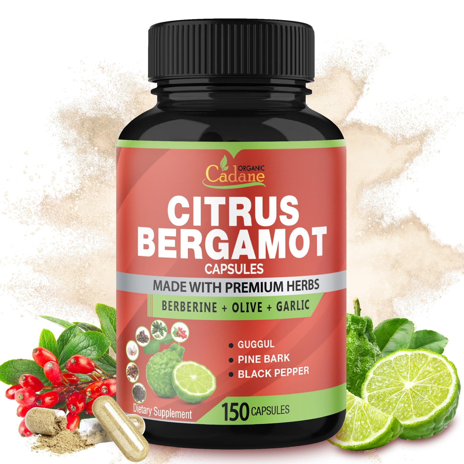 Organic Cadane Citrus Bergamot Supplement Capsules 150 Count
