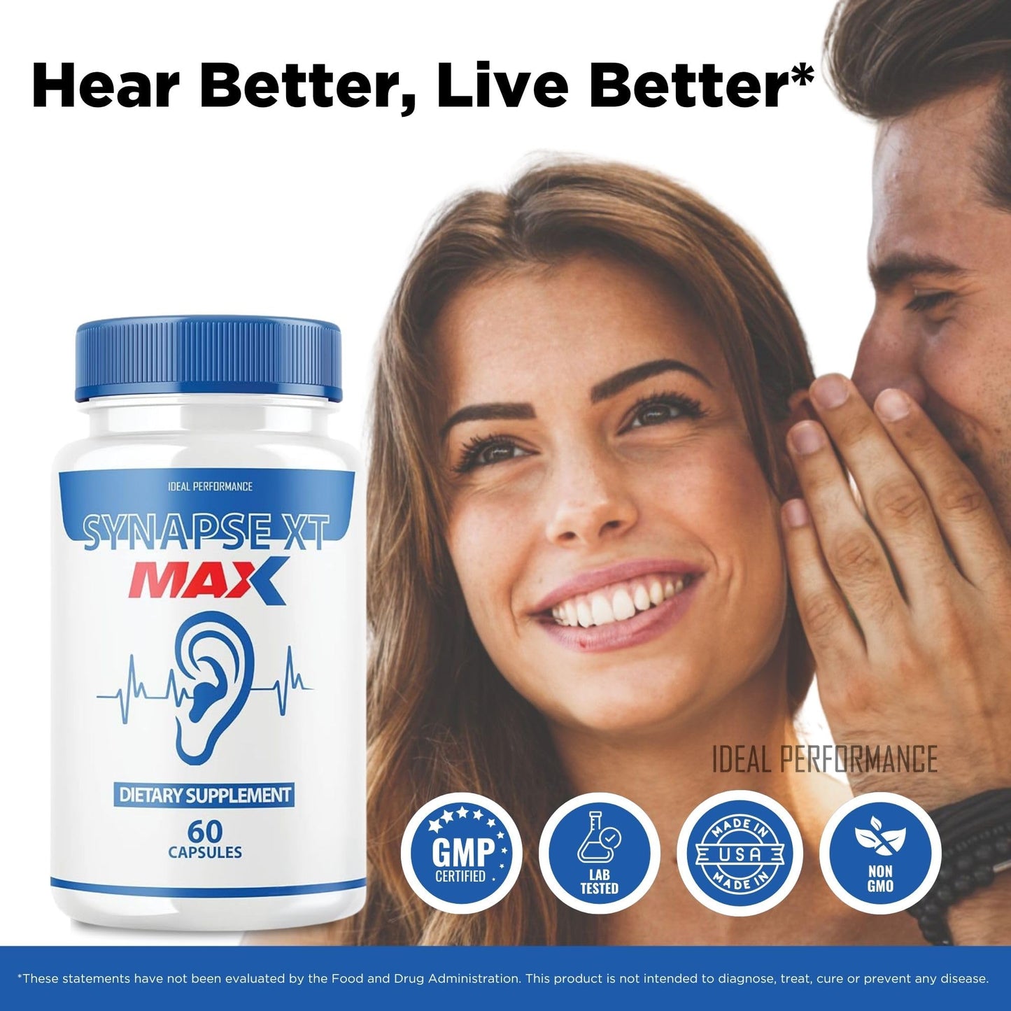 IDEAL PERFORMANCE Synapse XT Max Tinnitus Supplement Pro Premium Relief 120 Capsules