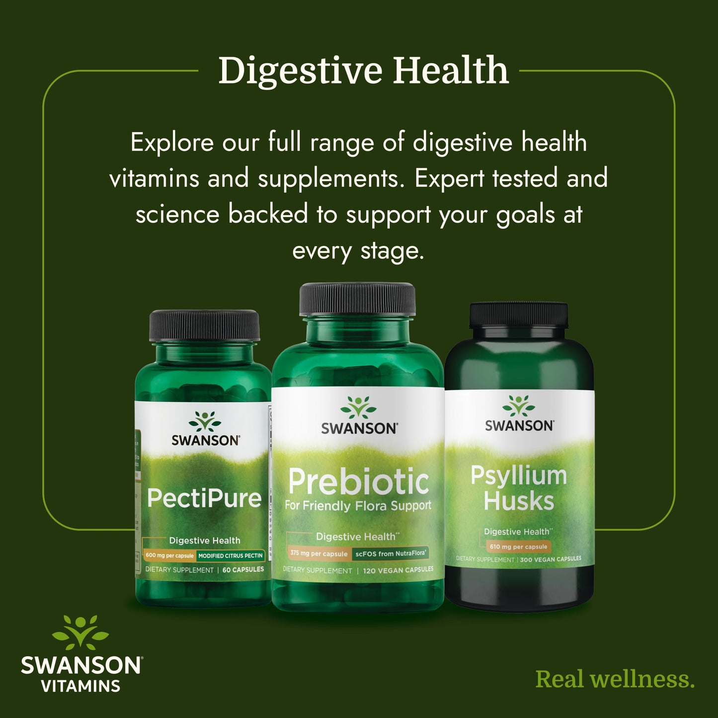 Swanson Prebiotic Fiber Capsules with NutraFlora FOS for Gut-Health-Conscious Adults Seeking Digestive Flora and Immune Support - 750 mg, 120 Vegan Capsules