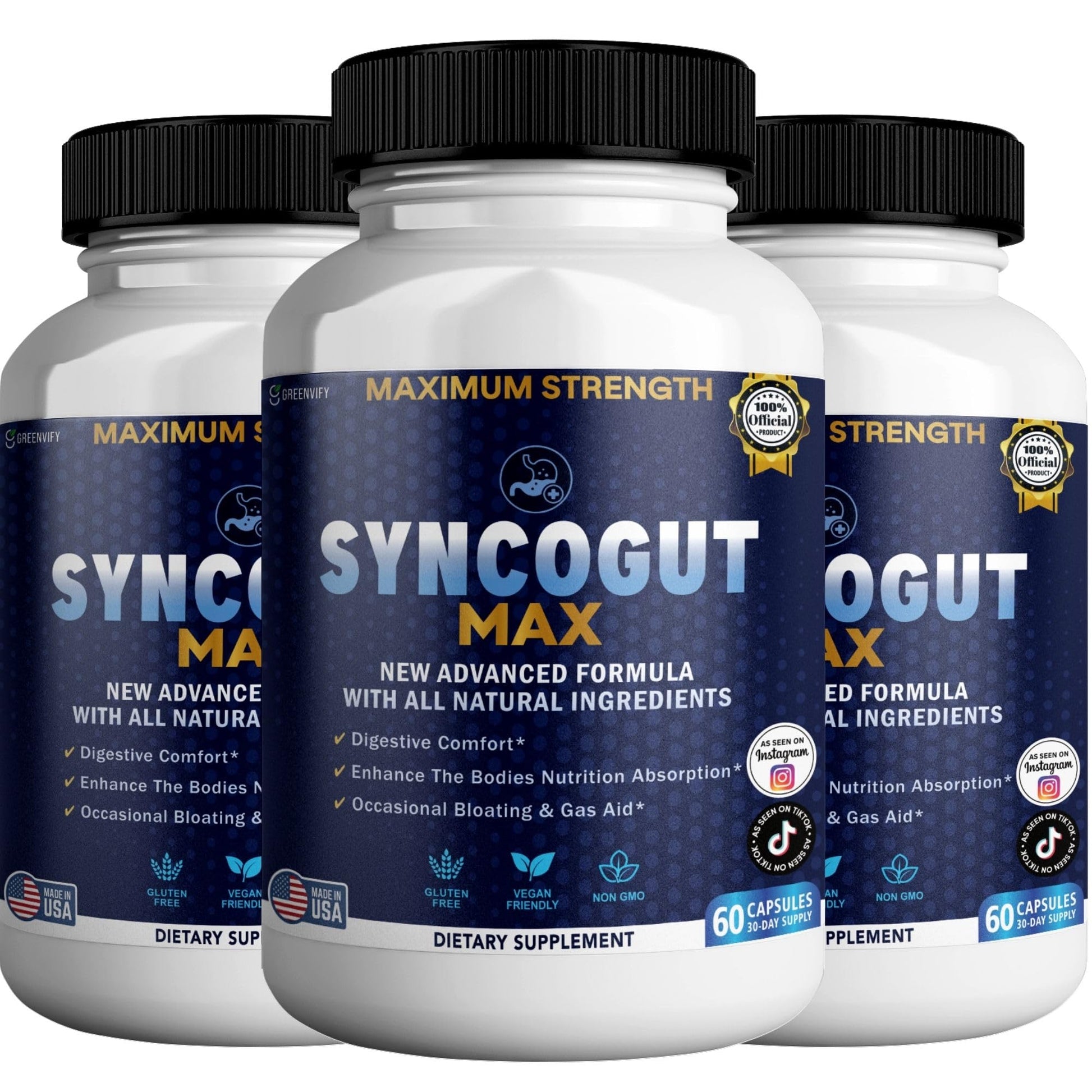 GREENVIFY SyncoGut Max Digestive Enzyme Supplement Capsule, 180 Capsules