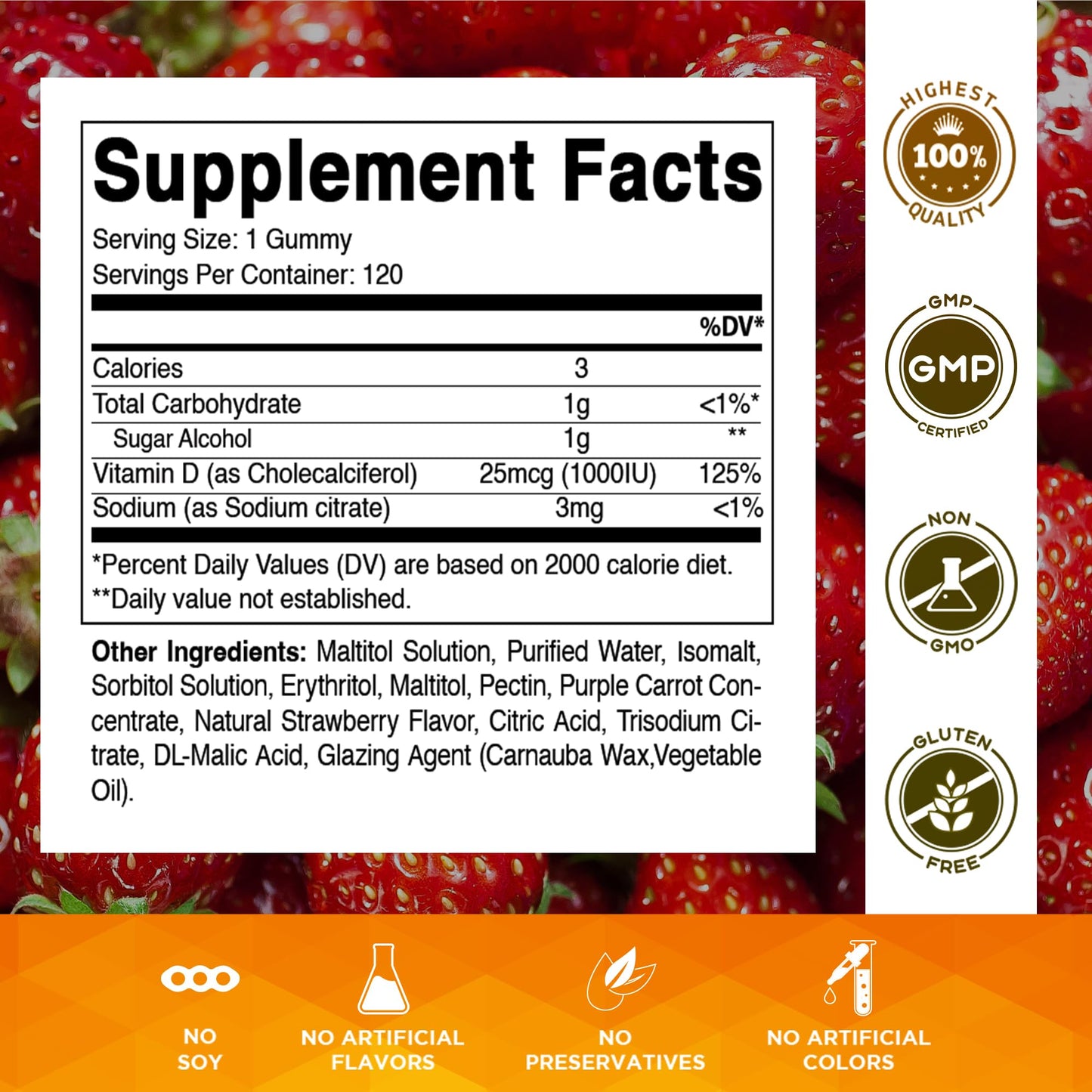 Vitamatic Vitamin D3 Sugar Free Pectin-Based Gummies, 240 Count