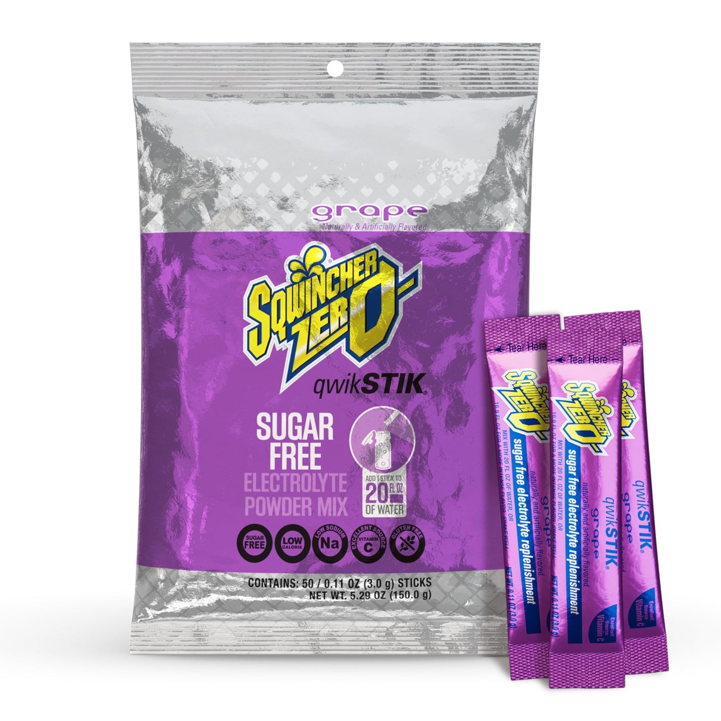 Sqwincher Qwik Stik Sugar Free Grape Flavor Powder, 50 Pack