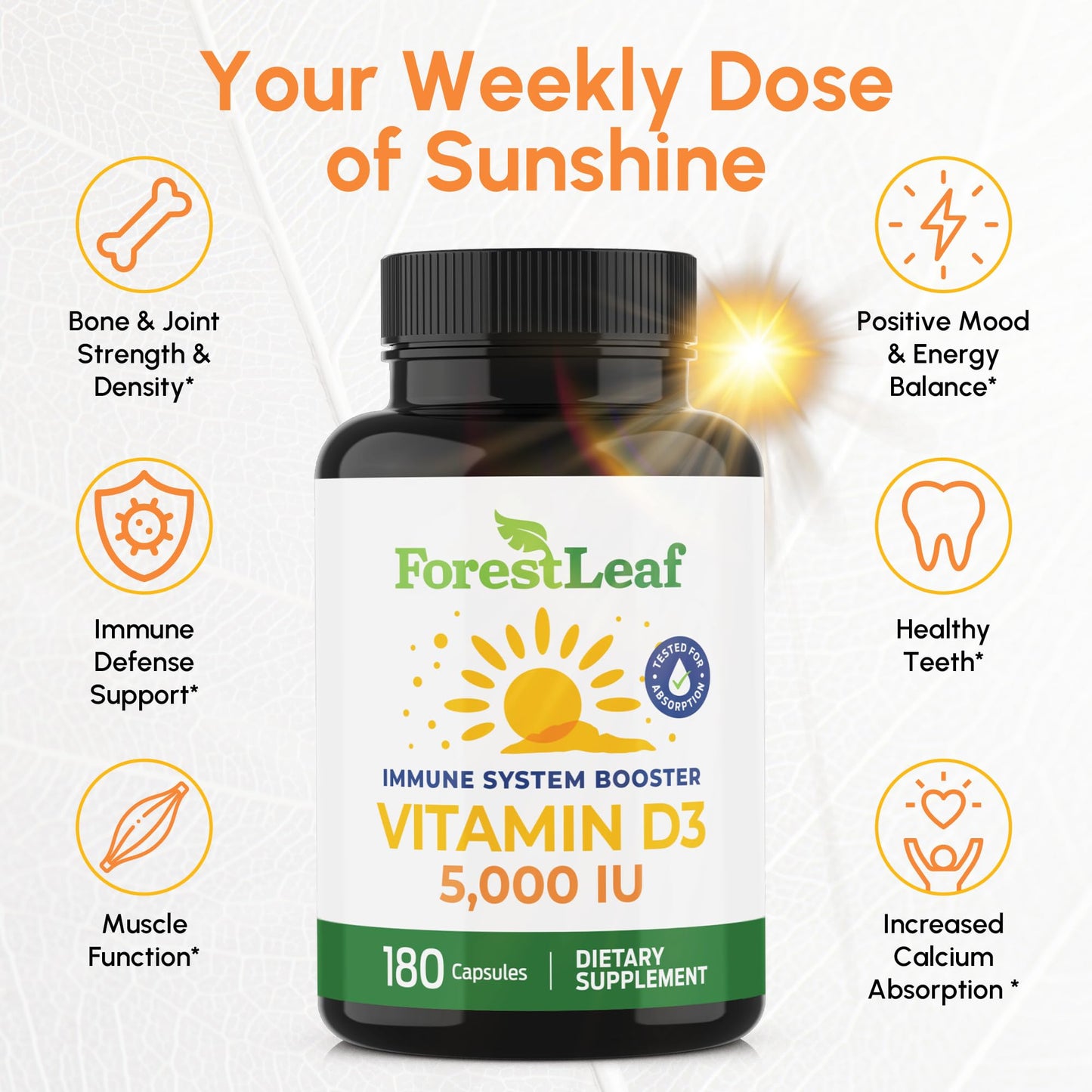 ForestLeaf Vitamin D3 5000 IU Capsules, 120 Count