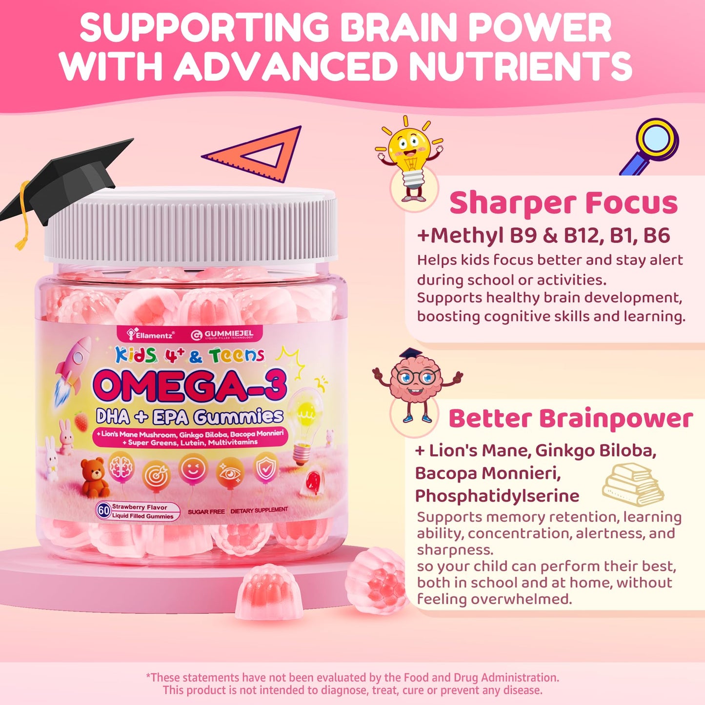 ELLAMENTZ Omega 3 Gummies for Kids 120 Gummies