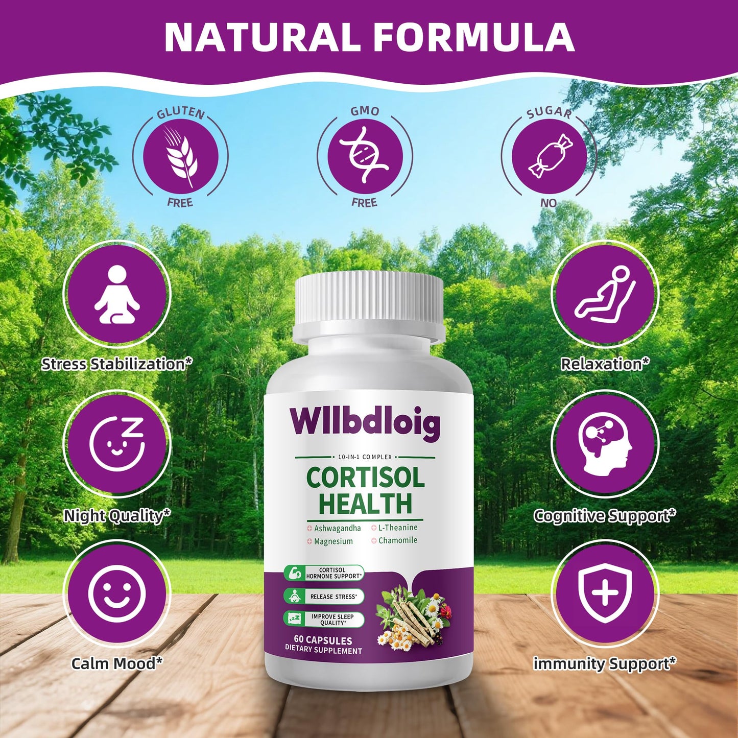 Wllbdloig Cortisol Supplements for Women and Men Capsule, 60 Count
