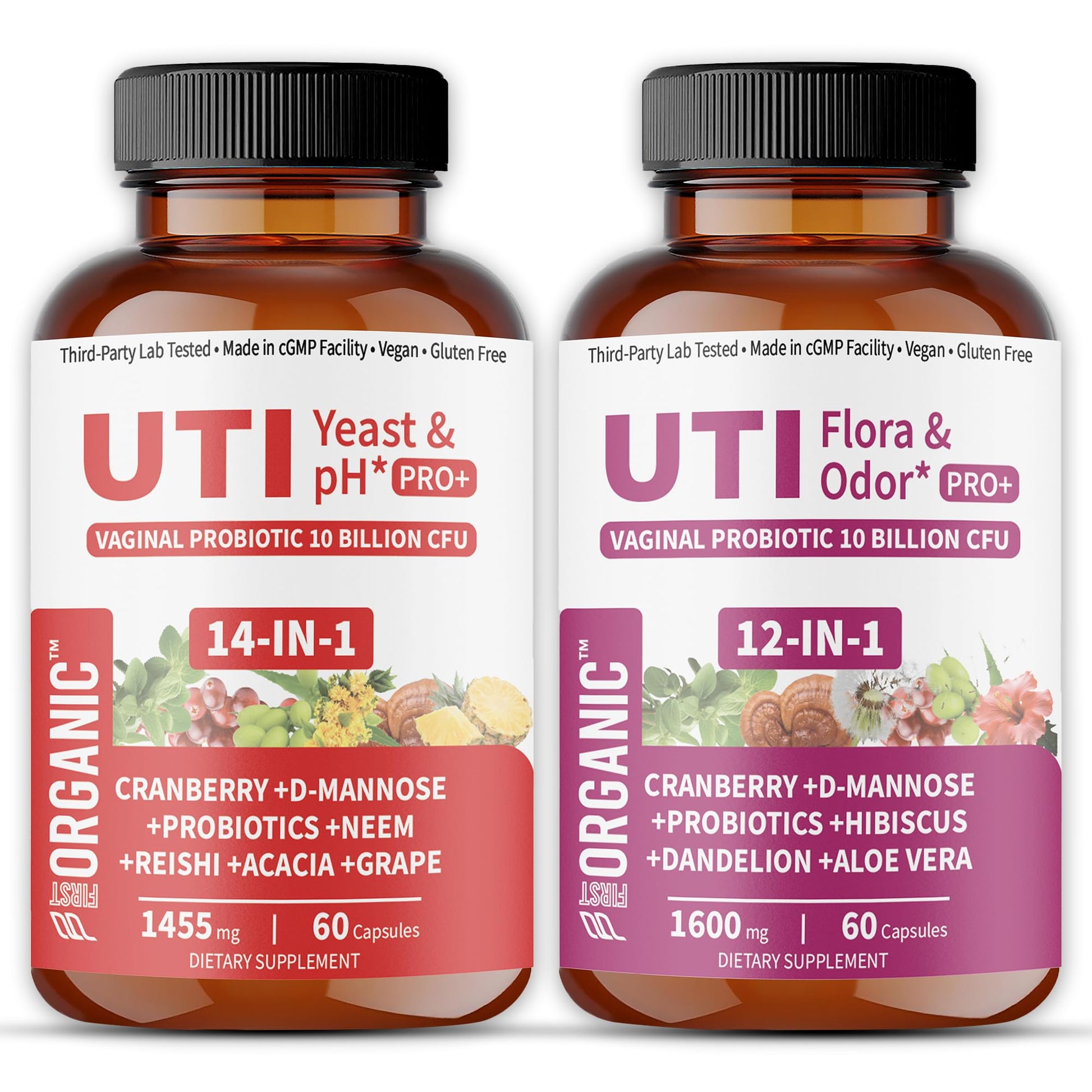 FIRSTORGANIC UTI Flora & Odor Pro+ & UTI Yeast & pH Pro+ Vaginal Probiotics Capsules 120 Count