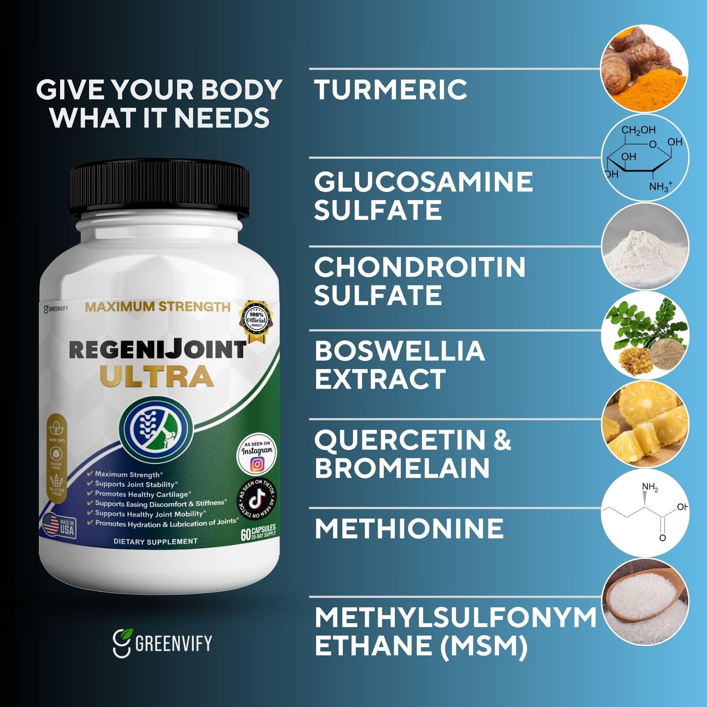 GREENVIFY RegeniJoint Ultra Maximum Strength Joint Support Supplement Capsule, 60 Count