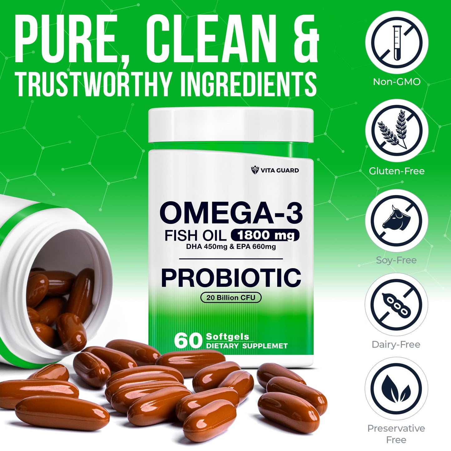 Vita Guard Omega-3 Fish Oil with Probiotics Softgels, 60 Count