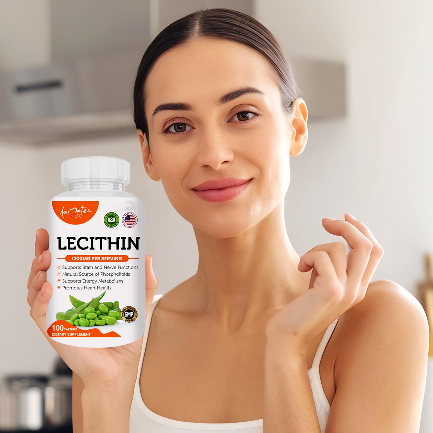 AAMATEC LIFE Soy Lecithin 1200mg Capsules, 100 Count