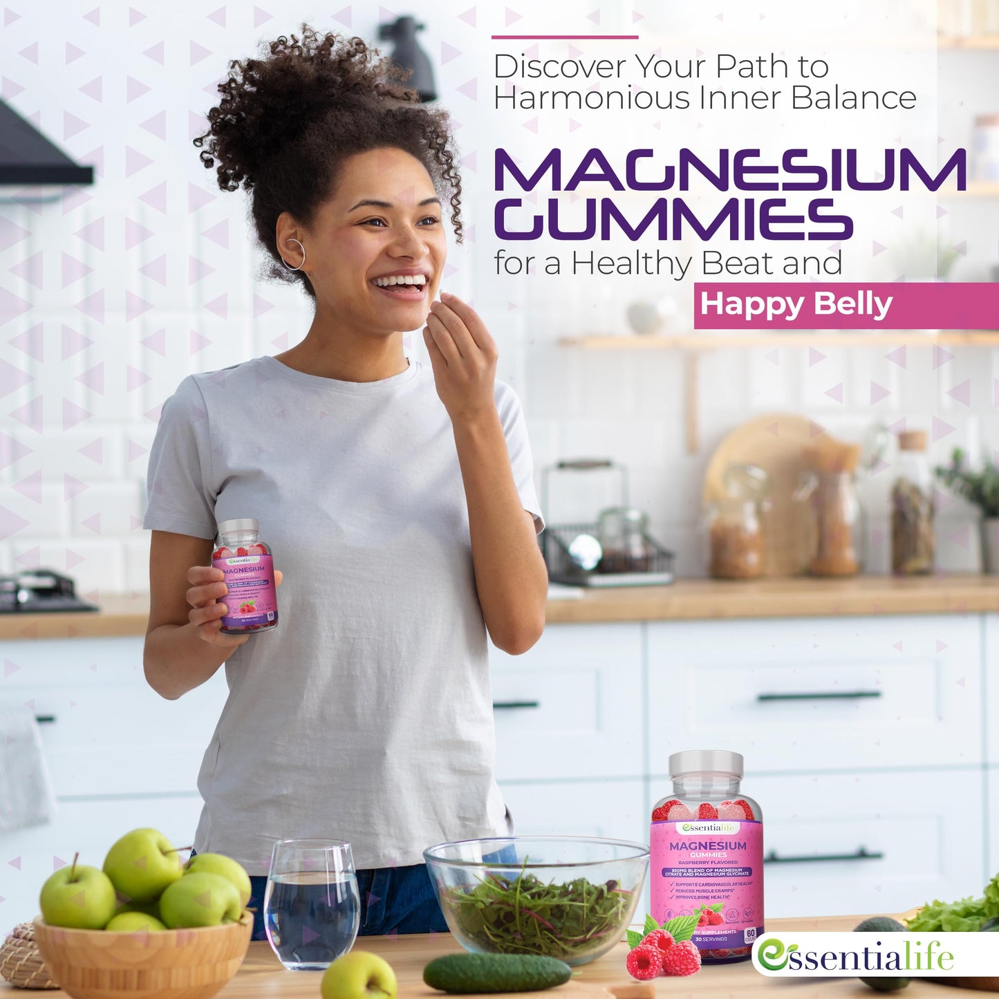 Essentialife Magnesium Gummies 100mg per serving, Magnesium Citrate & Glycinate Blend, Supports Sleep & Digestive Health, 120 Gummies
