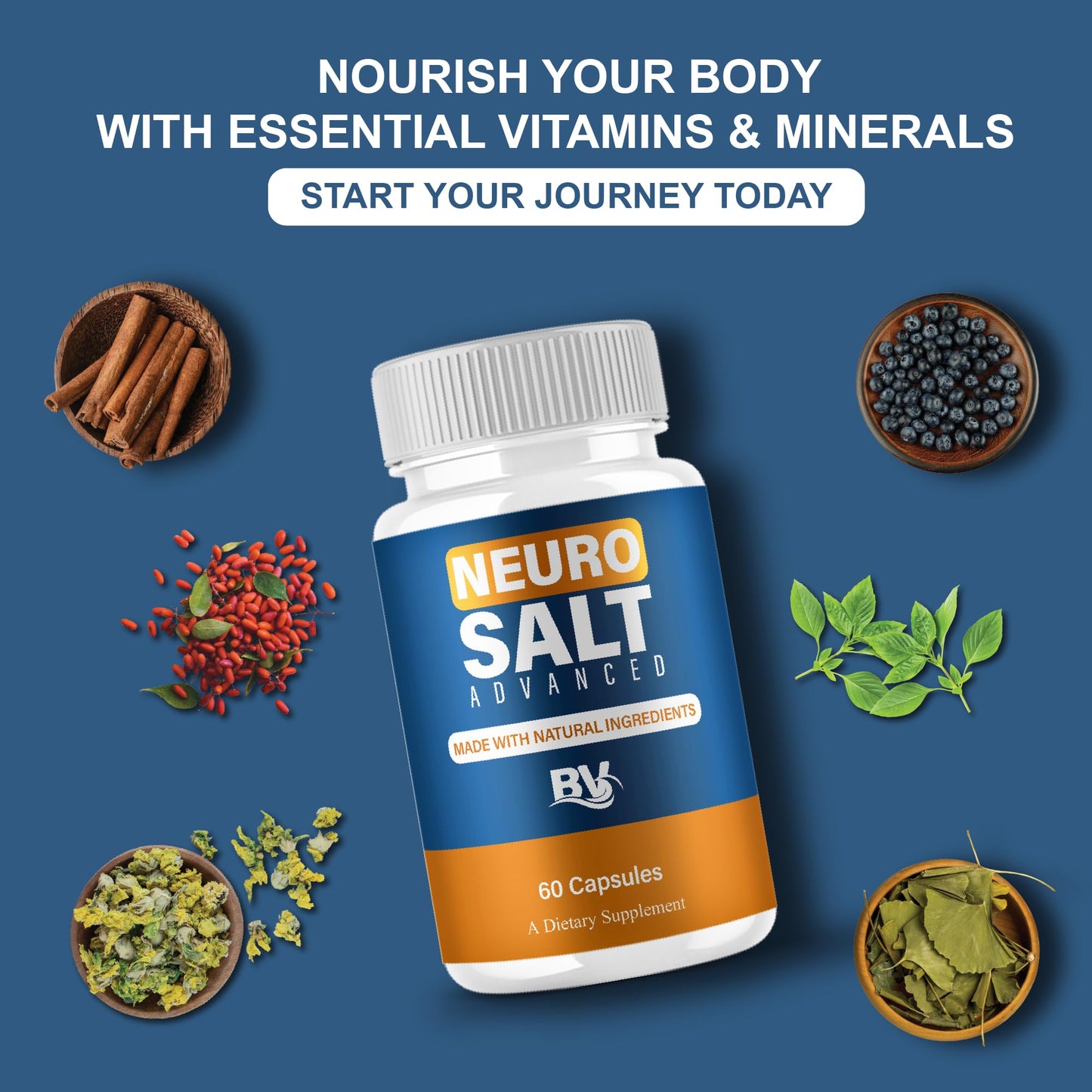 BLUE VIBE Neuro Salt Advanced Premium Health and Wellness Nootropic Capsules 180 Capsules
