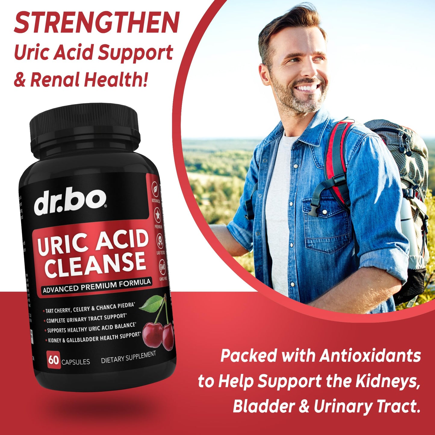 DR. BO Uric Acid Cleanse Support Supplement Capsules, 60 Count