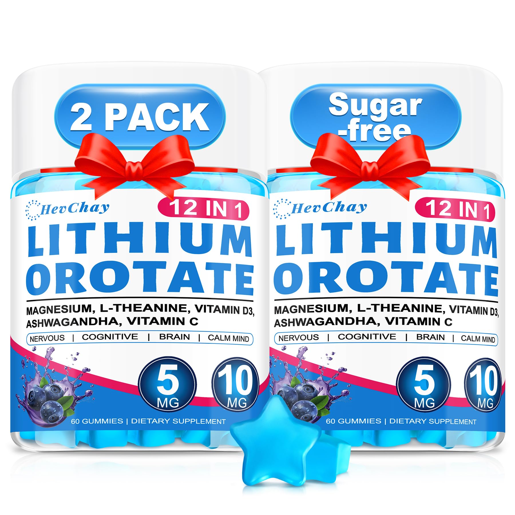 HevChay Lithium Orotate with Ashwagandha & L-Theanine Gummy 120