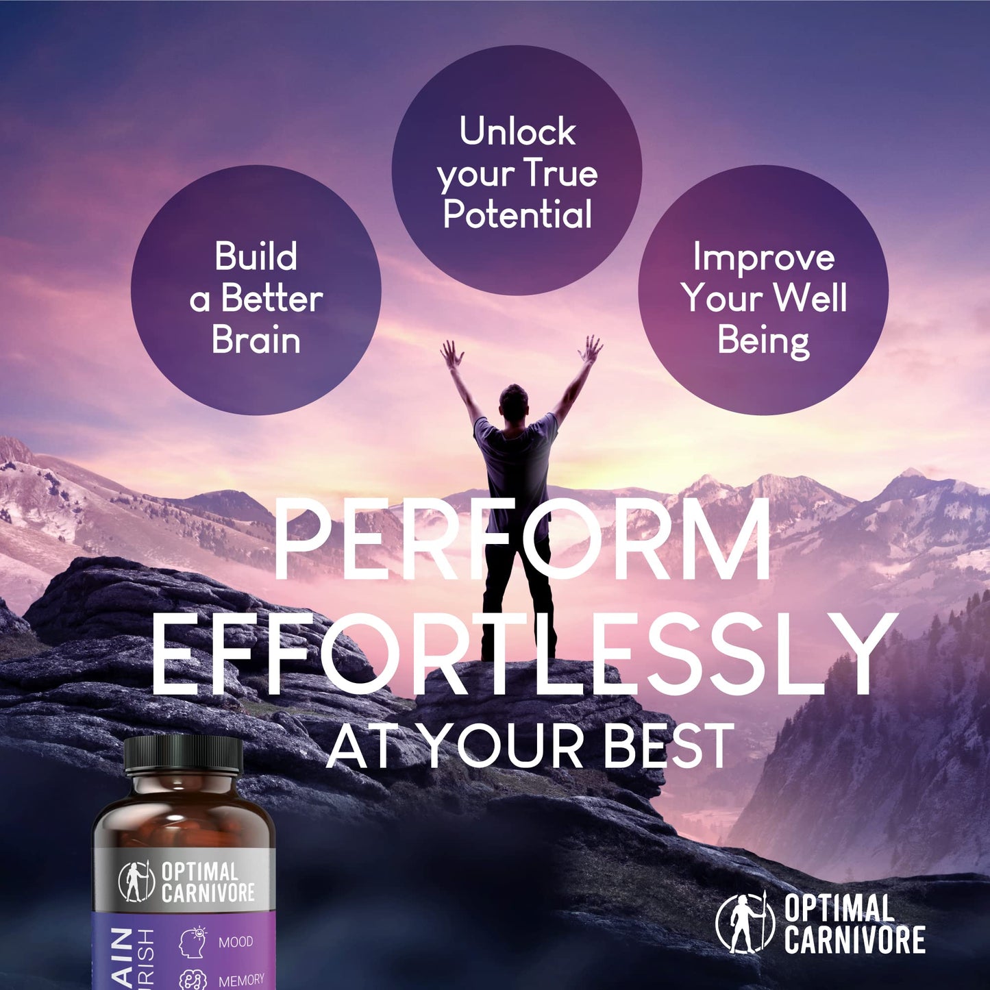 Optimal Carnivore Lions Mane Mushroom & Beef Brain Nootropic Capsule, 180 Count