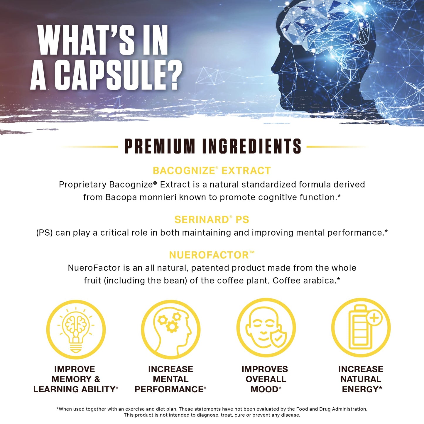 Ambrosia Mental Jewels Nootropic Brain Supplement Capsules, 120 Count