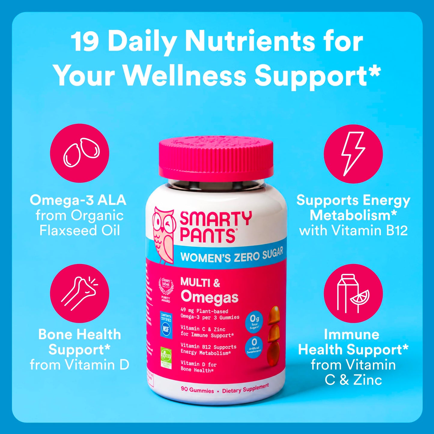 SmartyPants Zero Sugar Women’s Multivitamin Gummies, 90 Count
