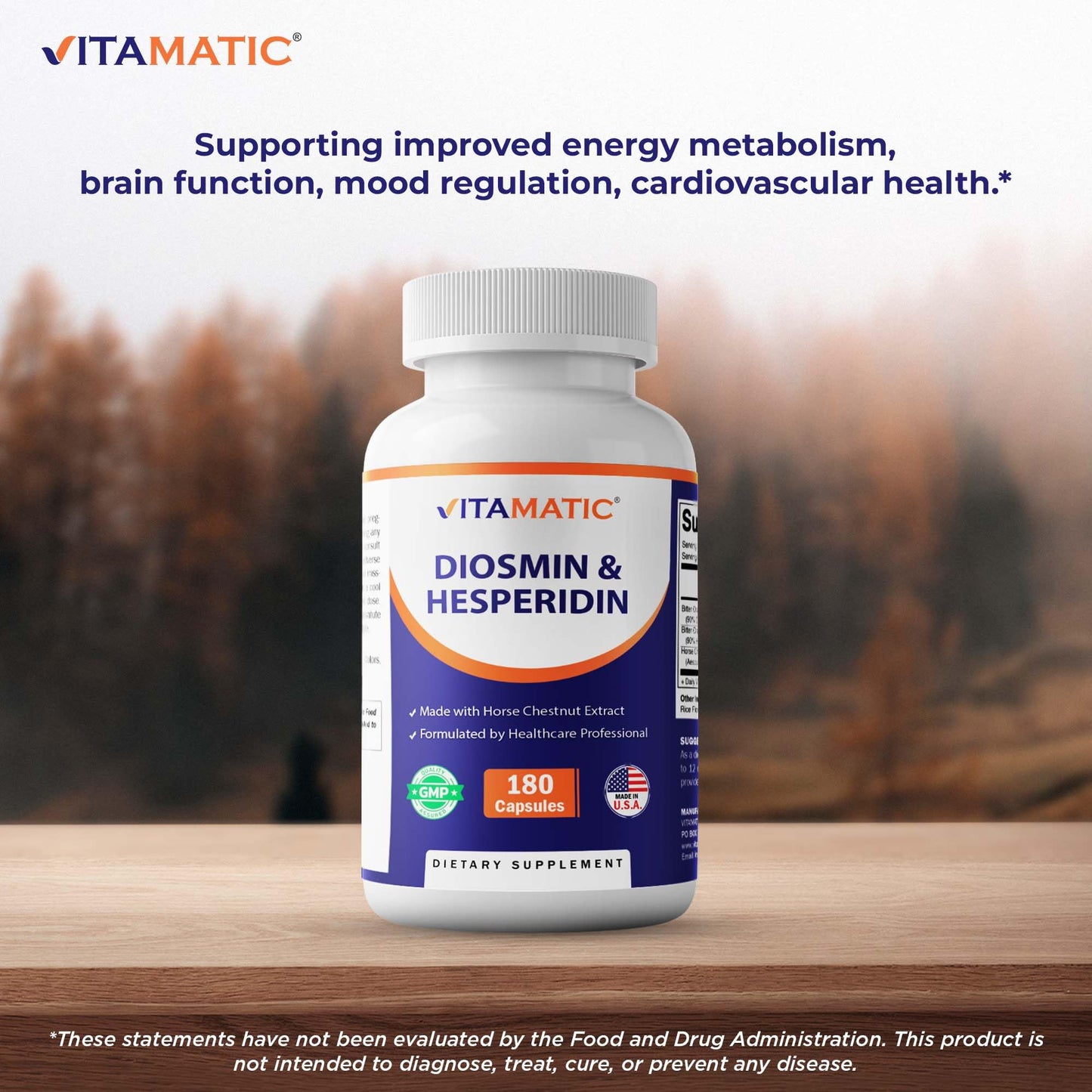 Vitamatic Diosmin Hesperidin 1000mg with Horse Chestnut Extract 100 mg – Citrus Bioflavonoids Complex – Non-GMO – Made in USA, 180 Capsules