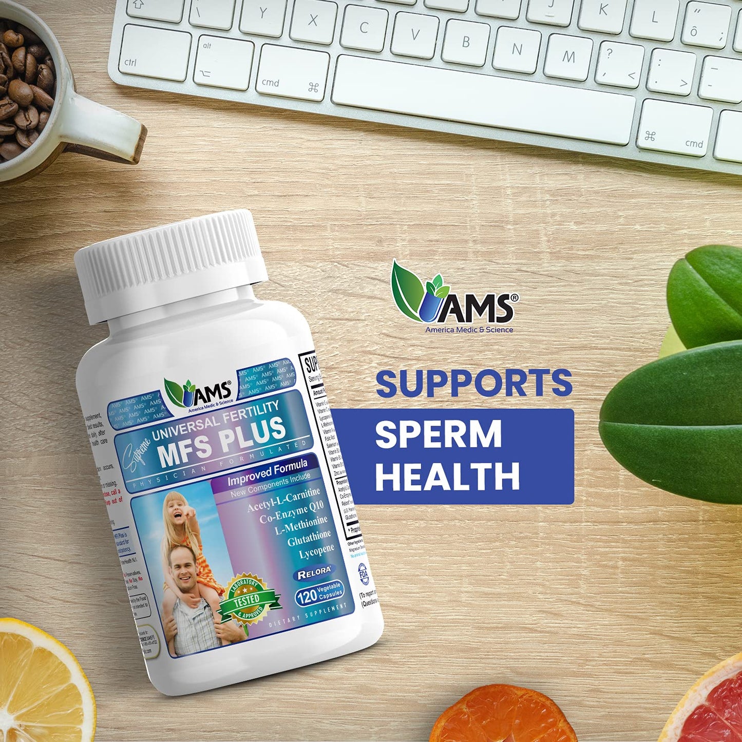 America Medic & Science MFS Plus Fertility Supplements for Men Capsules 120 Count