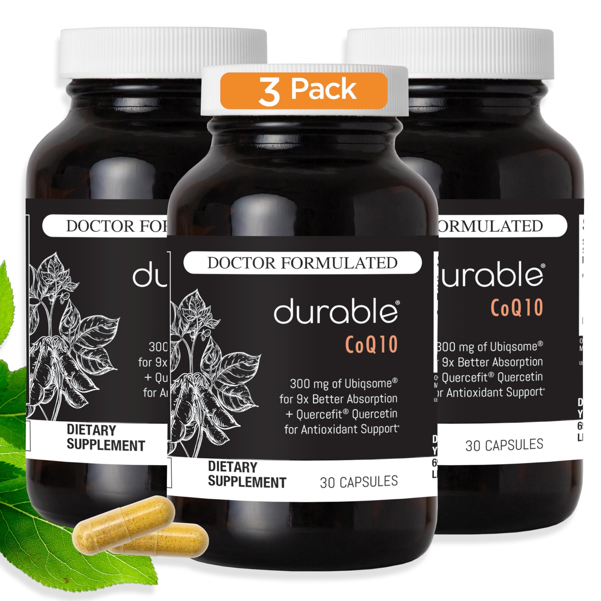 Durable CoQ10 – 300 mg Ubiqsome® CoQ10 Phytosome with 9X Better Absorption, One Per Day Antioxidant for Heart Health, Doctor-Formulated, Made in USA, 90 Capsules