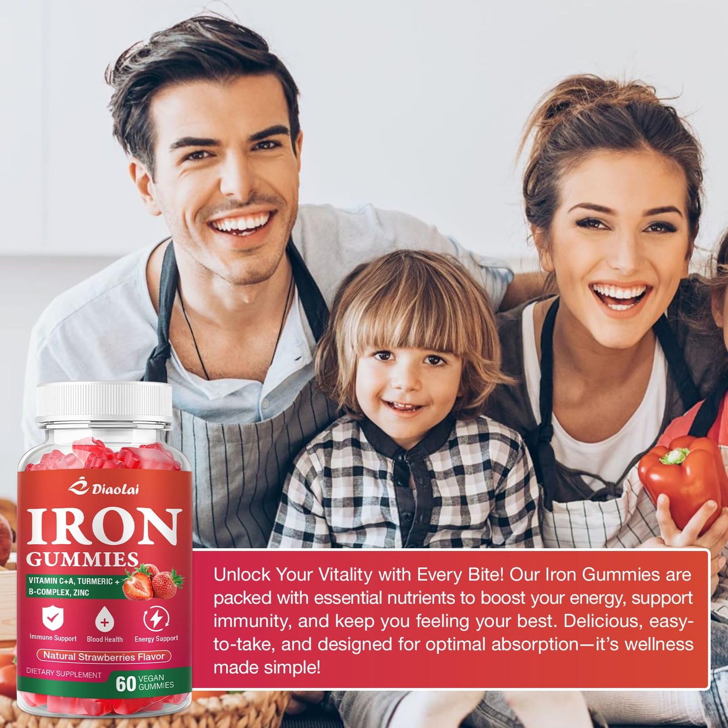 DIAOLAI Vegan Iron Gummies - High Potency Iron Supplement for Women & Men - Supports Energy & Immune Health Gummy 2-Pack