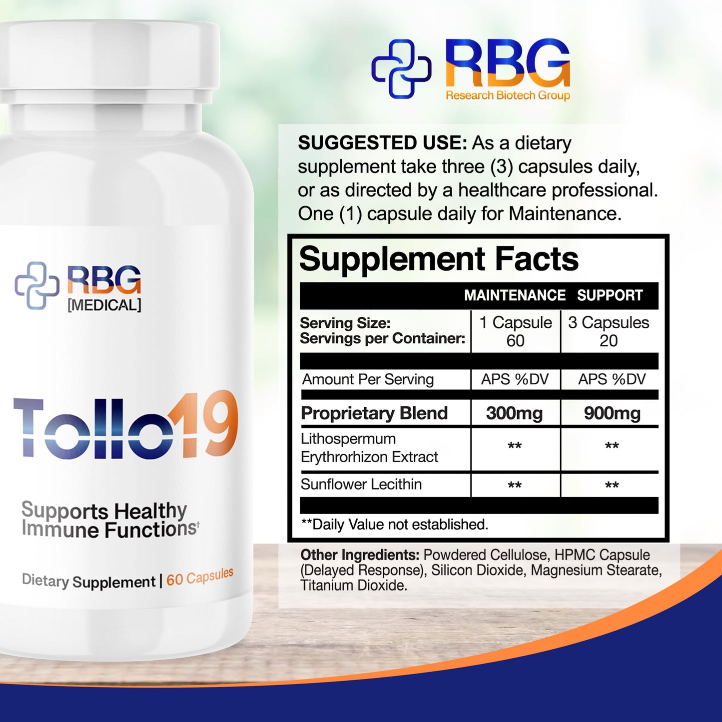 Research Biotech Group Tollo19 Immune Support Supplement Capsule 60 Count