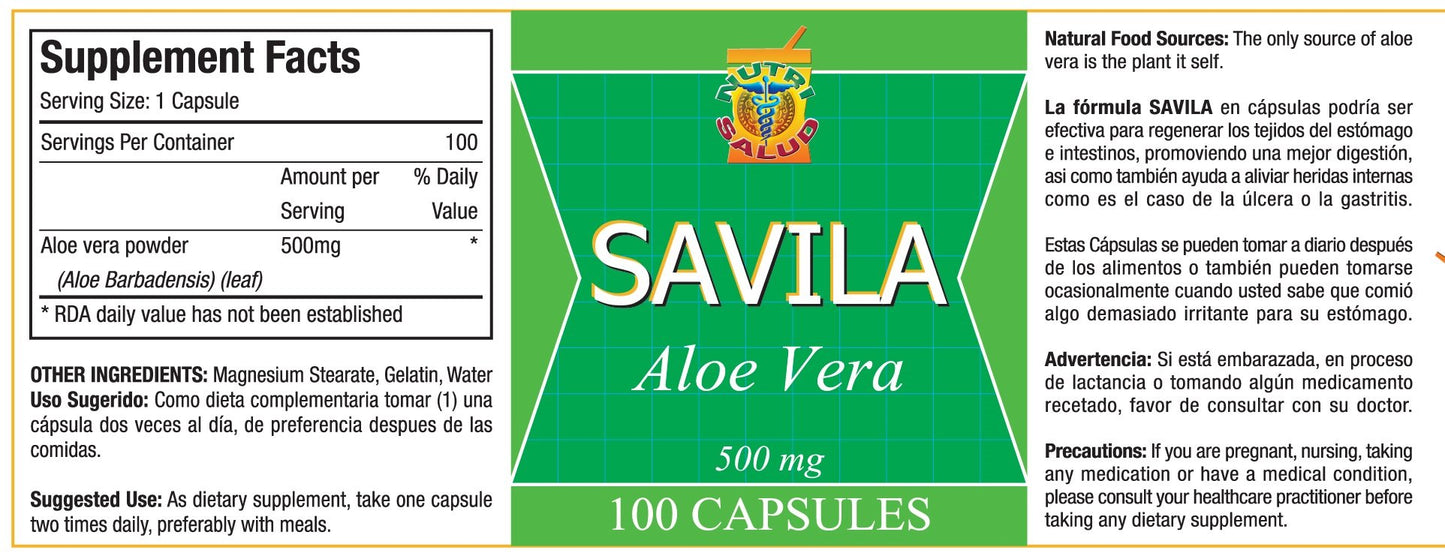 Nutrisalud Products Aloe Vera Capsules 500mg, 200 Capsules
