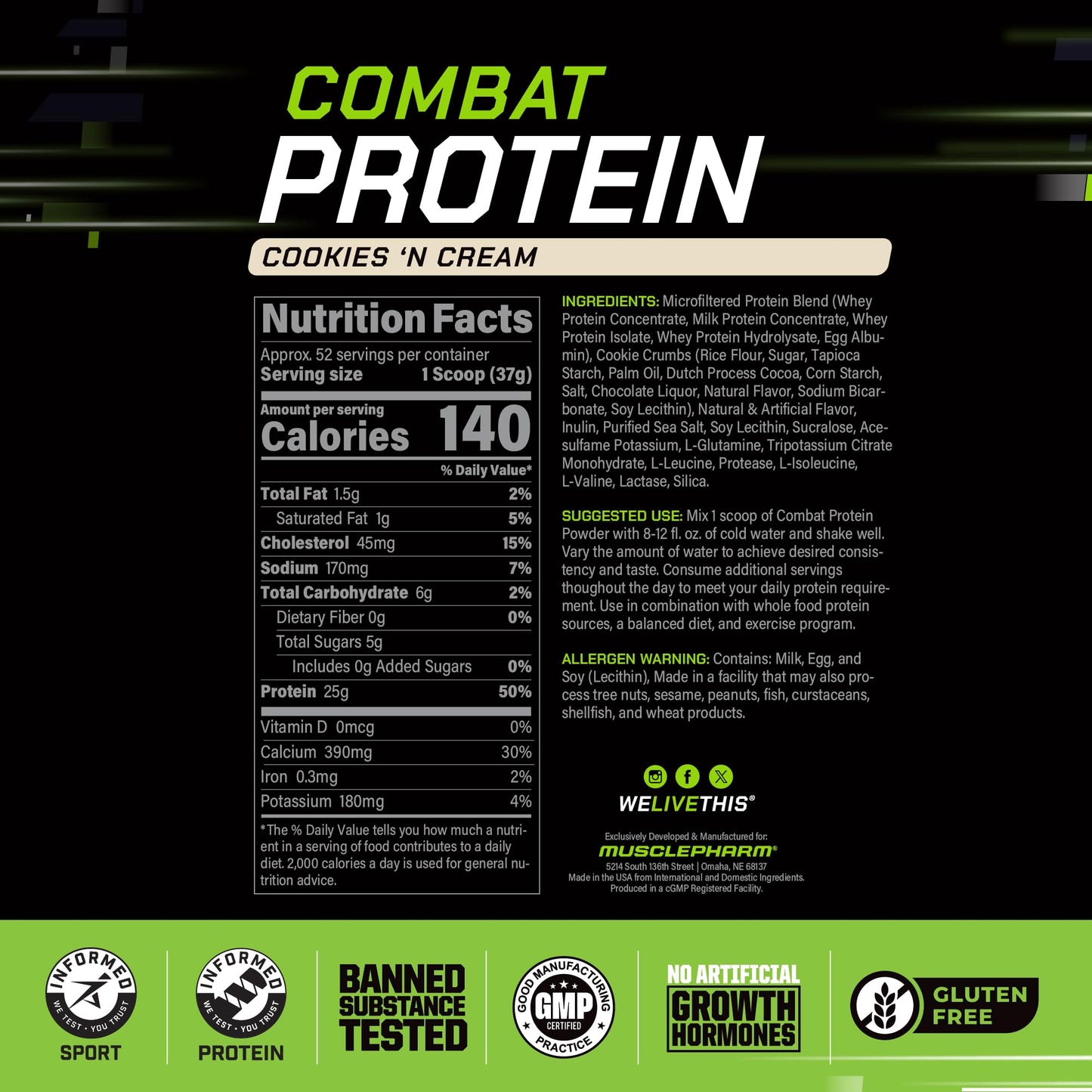 Muscle Pharm Combat Protein Powder 4 lb, 52 Servings