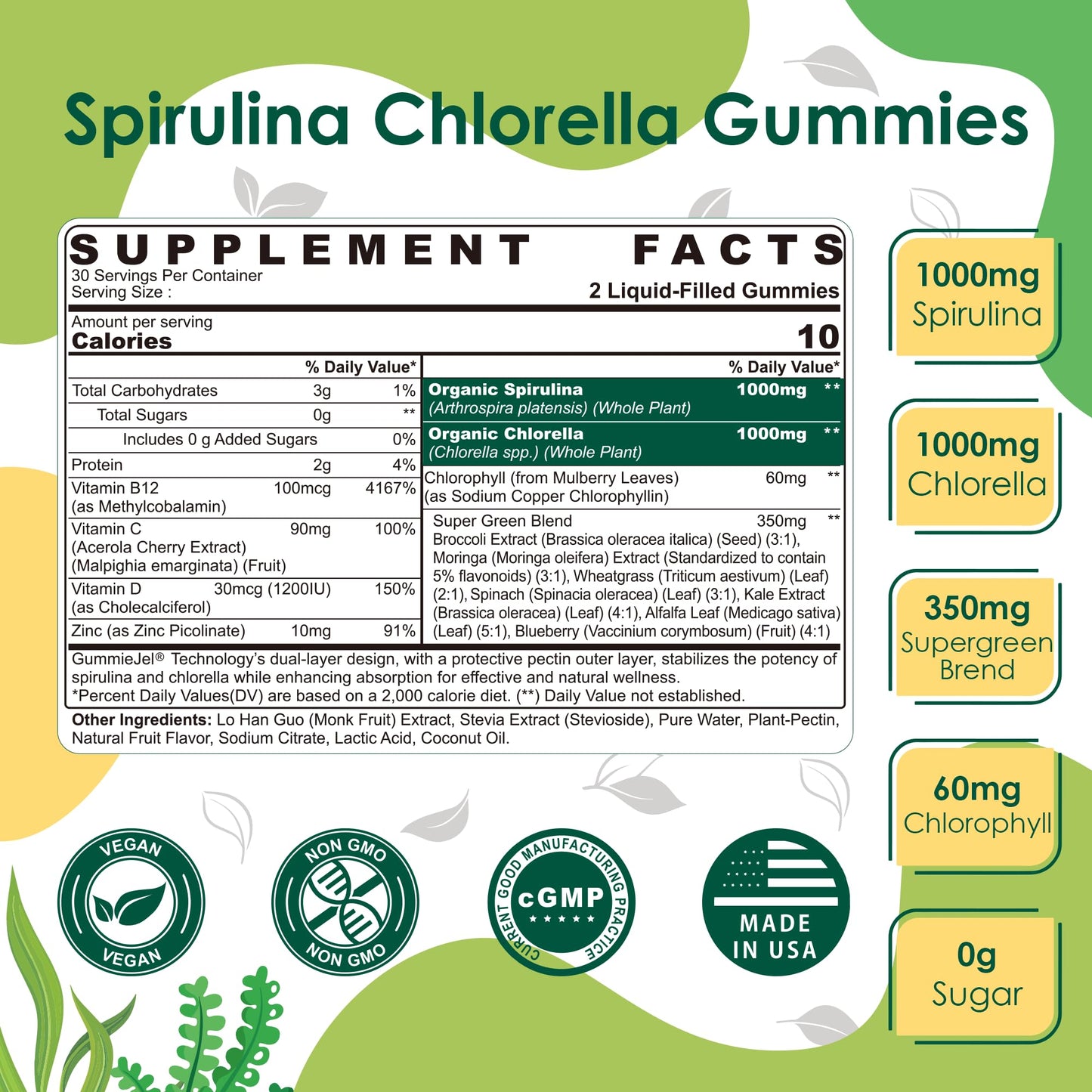Nextdia Organic Spirulina & Chlorella Gummies + Whole Food Vitamin C Gummies, 120 Gummies