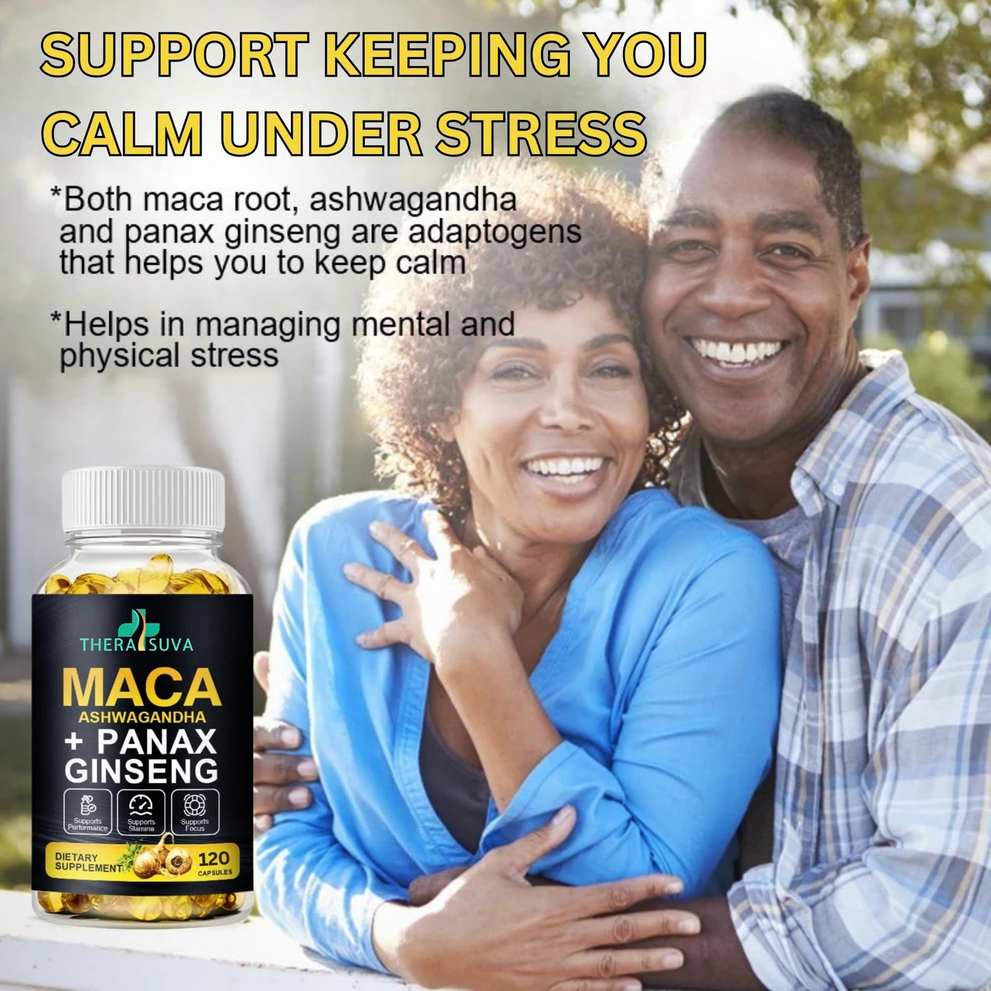 TheraSuva 3 in 1 Ashwagandha + Maca Root + Panax Ginseng Softgels, 120