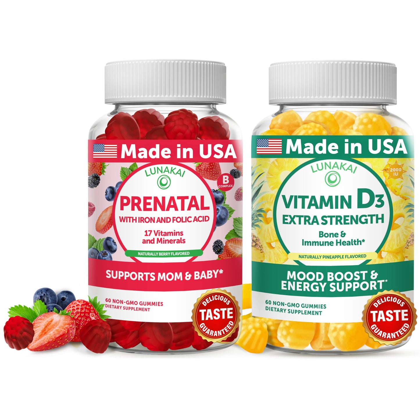 Lunakai 17-in-1 Prenatal Vitamins and Vitamin D3 Gummies Bundle, 120 Gummies