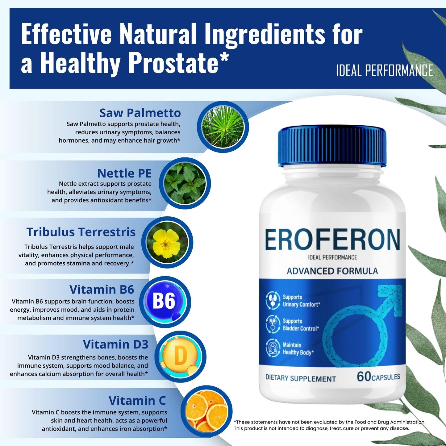 IDEAL PERFORMANCE Eroferon Prostate Health Capsules, 60 Count
