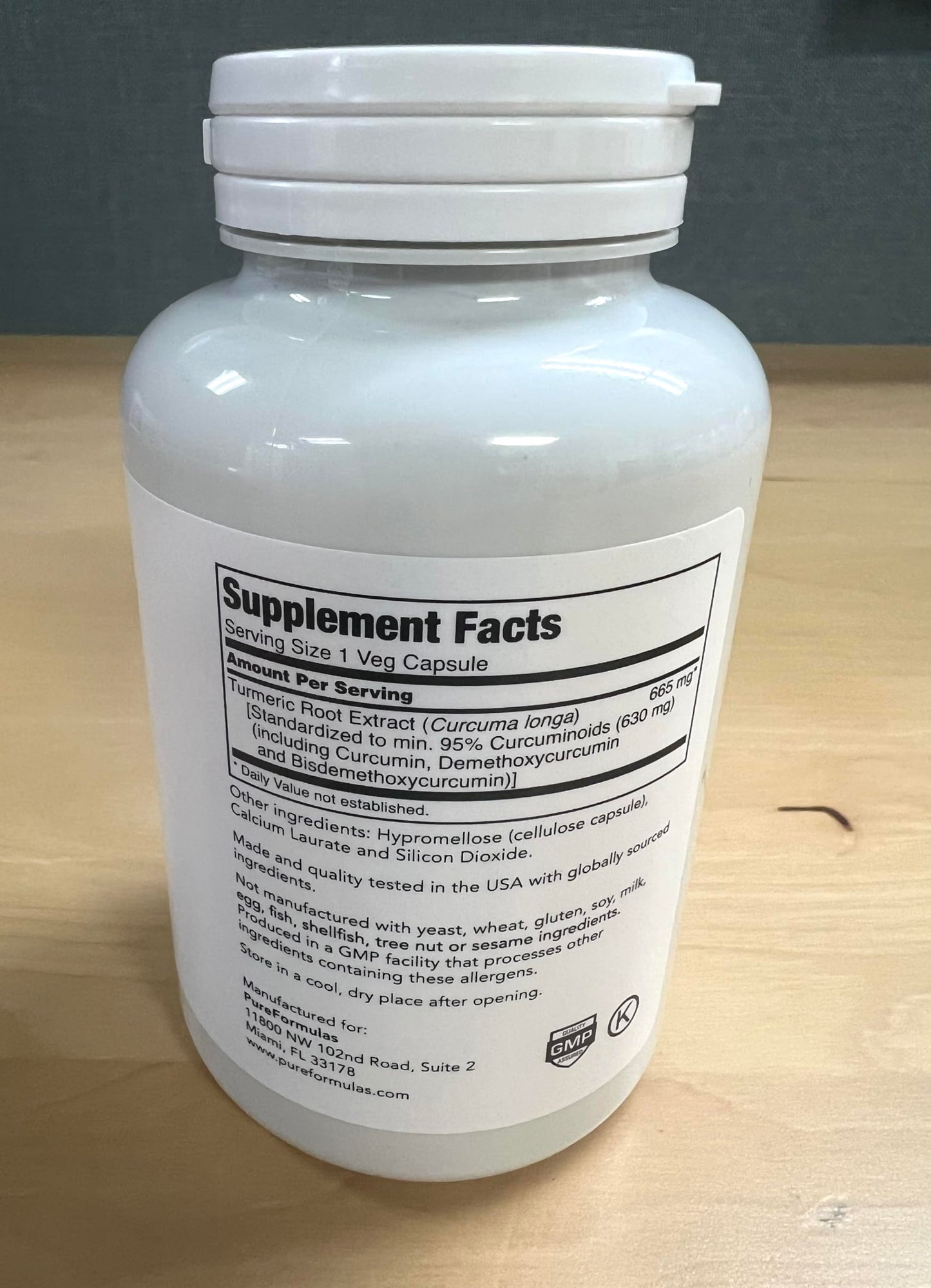PureFormulas Turmeric Curcumin Supplement for Flexibility, Natural Antioxidant Support, 95% Curcuminoids, Vegan, Gluten-Free, Dairy-Free, Non-GMO, Capsule, 120 Count