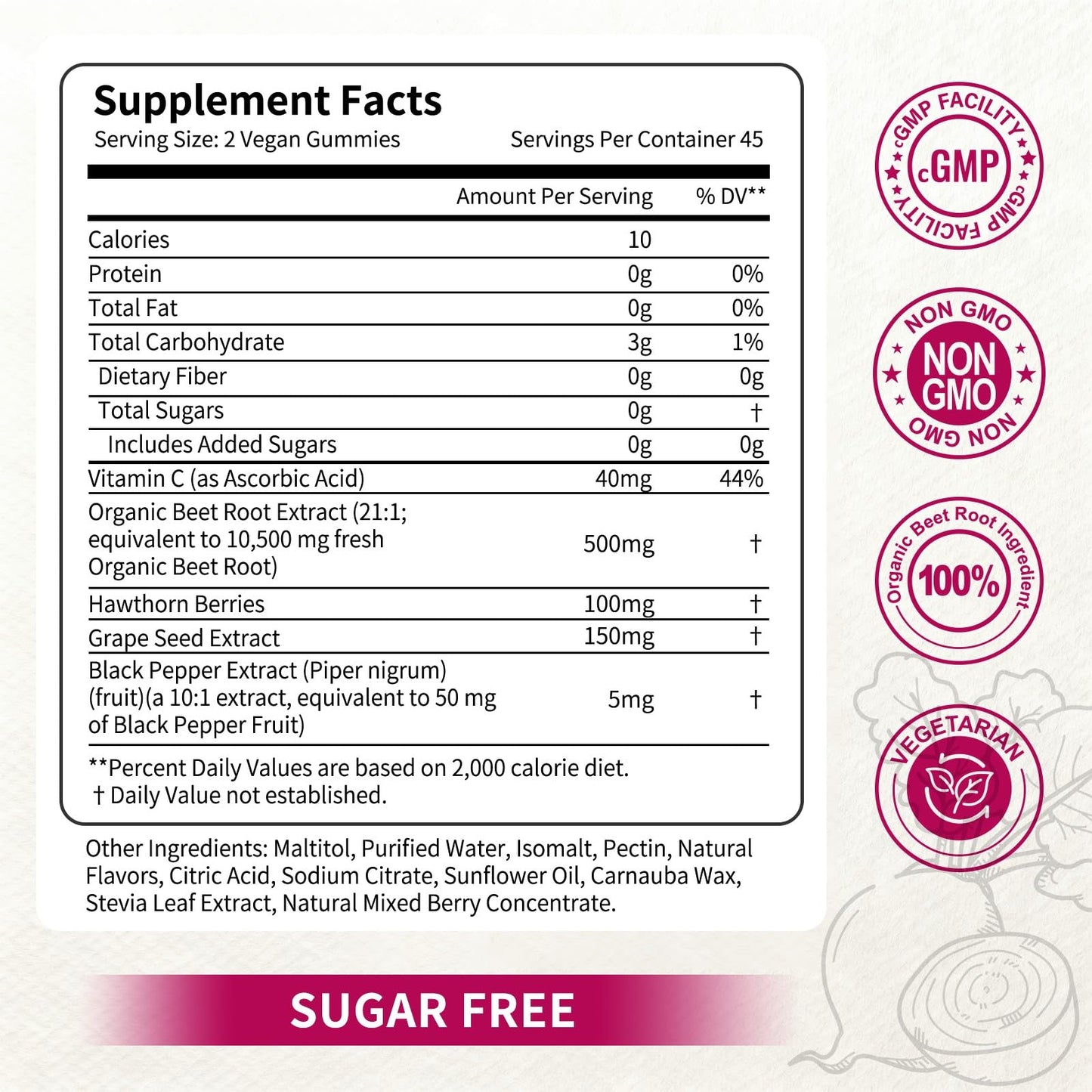 NUISM Organic Beet Root Gummies, Gummy, 90 Count