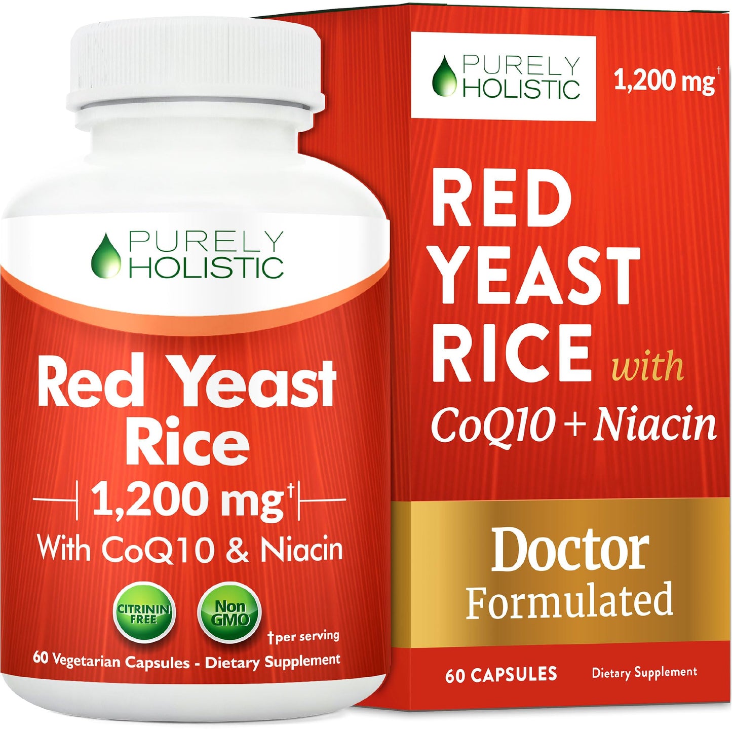 Purely Holistic Red Yeast Rice with CoQ10 Supplement Capsule, 60 Count